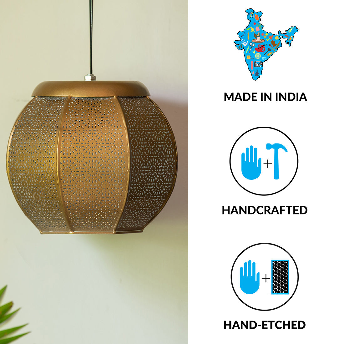 EXCLUSIVELANE 'Morrocan Treasure' Hand-etched Pendant Lamp In Iron (8 Inch, Matte Finish) - view 5
