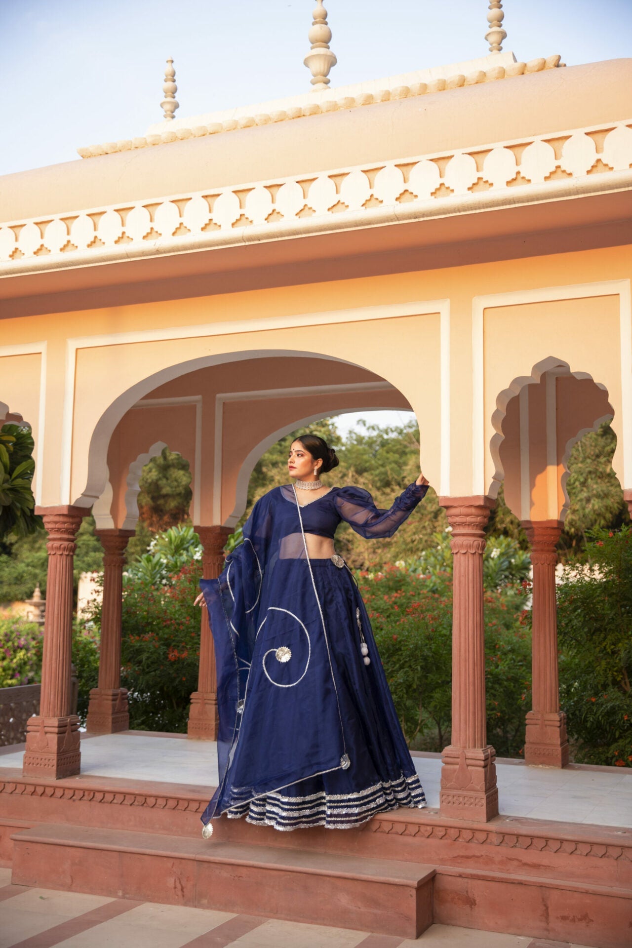 Idaho-o Navy Blue Organza Lehenga Set – Women's