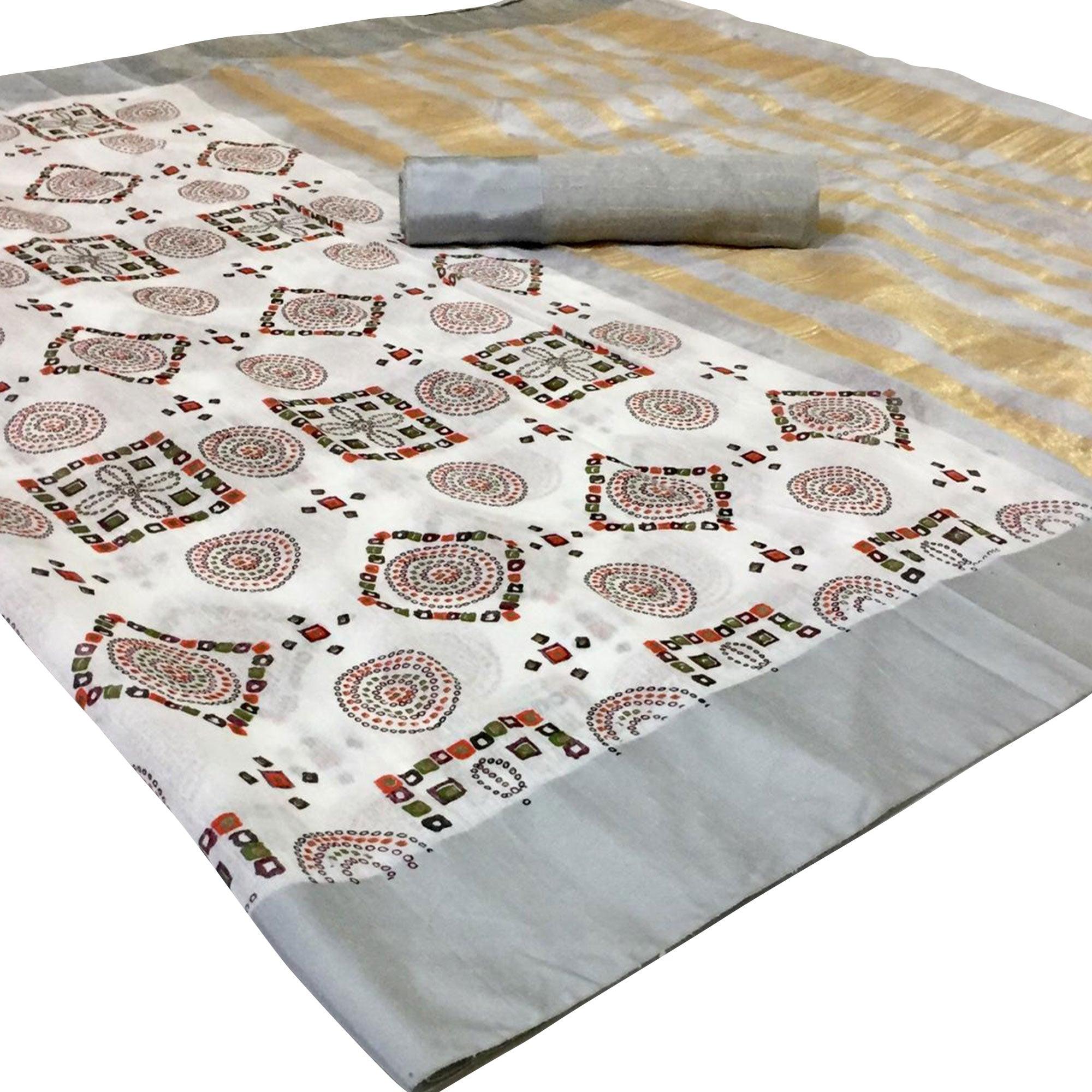 Peachmode Impressive White Colored Festive Wear Woven Silk Saree