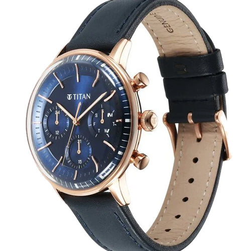 Titan Light Leathers Quartz Multifunction Blue Dial Leathers Strap Watch for Men 42mm 90171WL01 - view 2