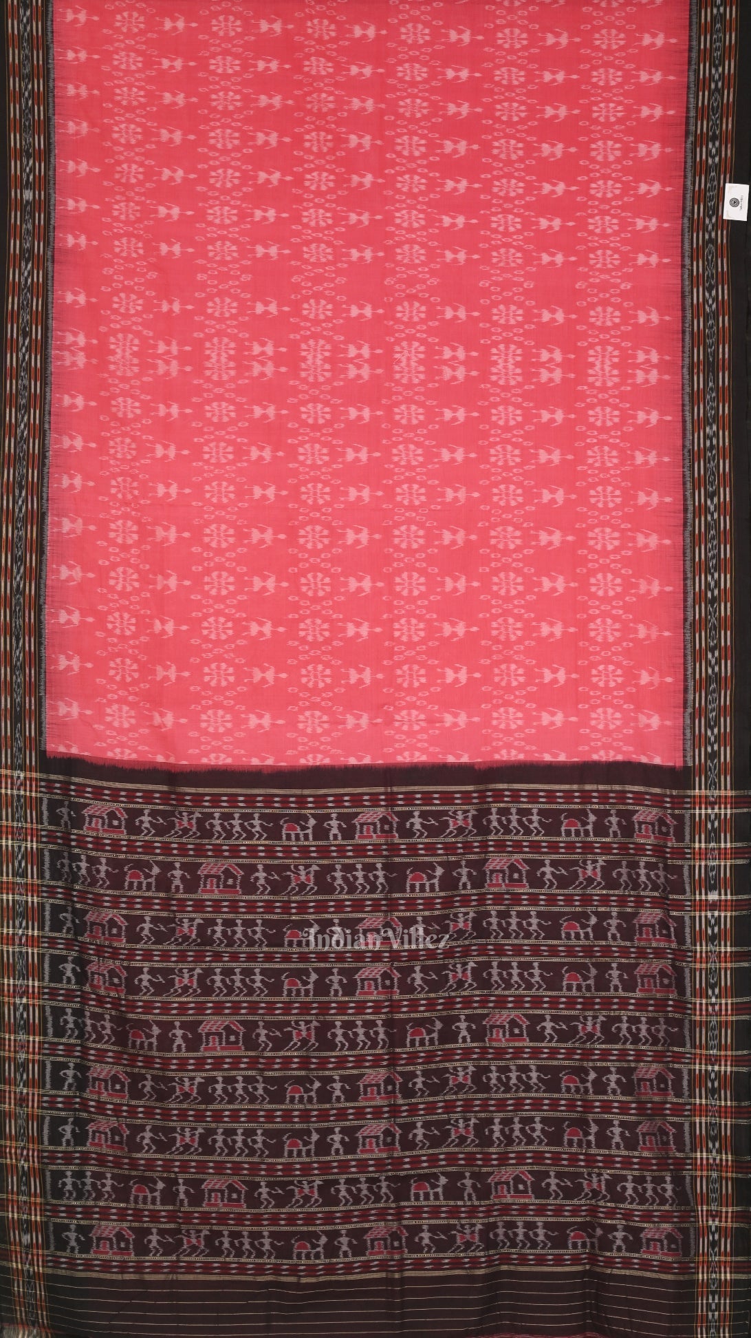 IndianVillèz Pink Black Tribal Theme Odisha Ikat Sambalpuri Cotton Saree