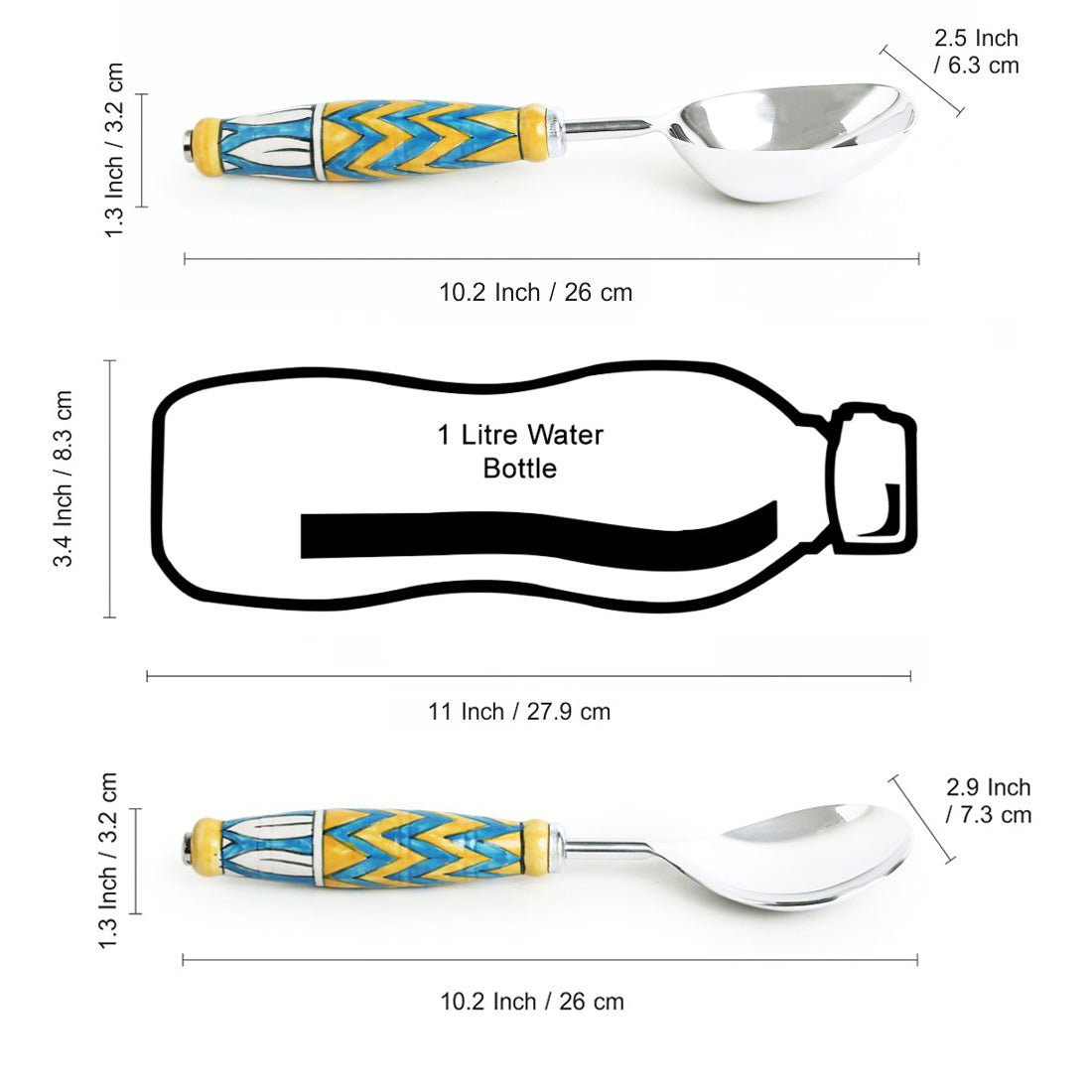 EXCLUSIVELANE 'The Mughal Paich Daar' Handpainted Serving Spoon Set In Stainless Steel & Ceramic (Set of 2) - view 6