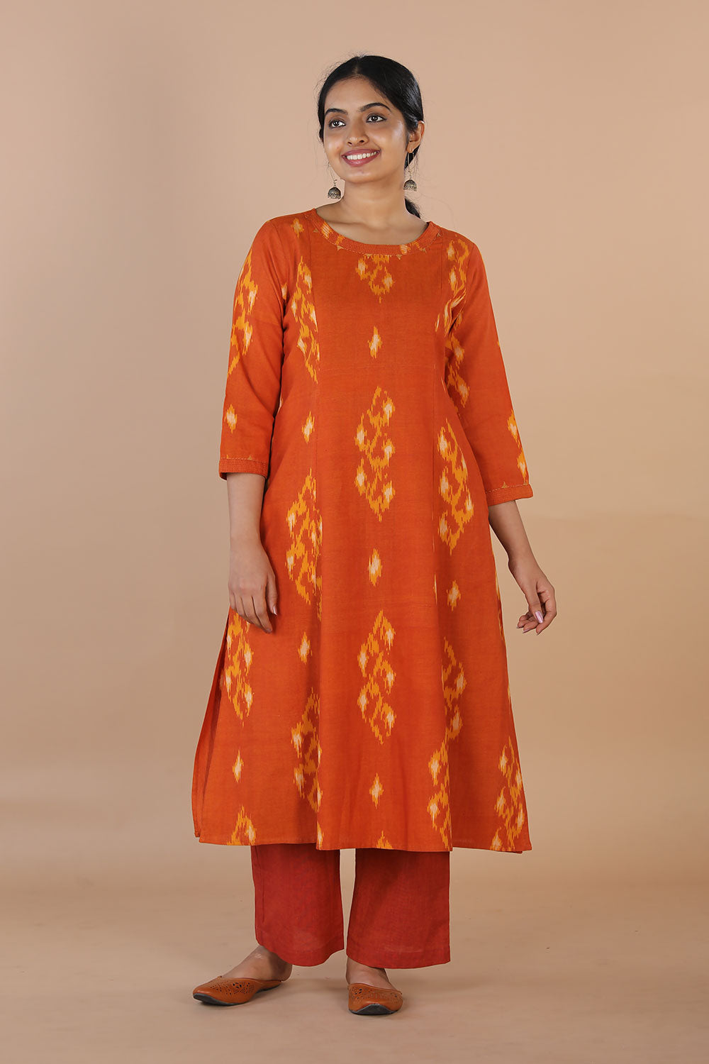 Kalanjali Ethnics Handwoven Ikat kurta – Orange