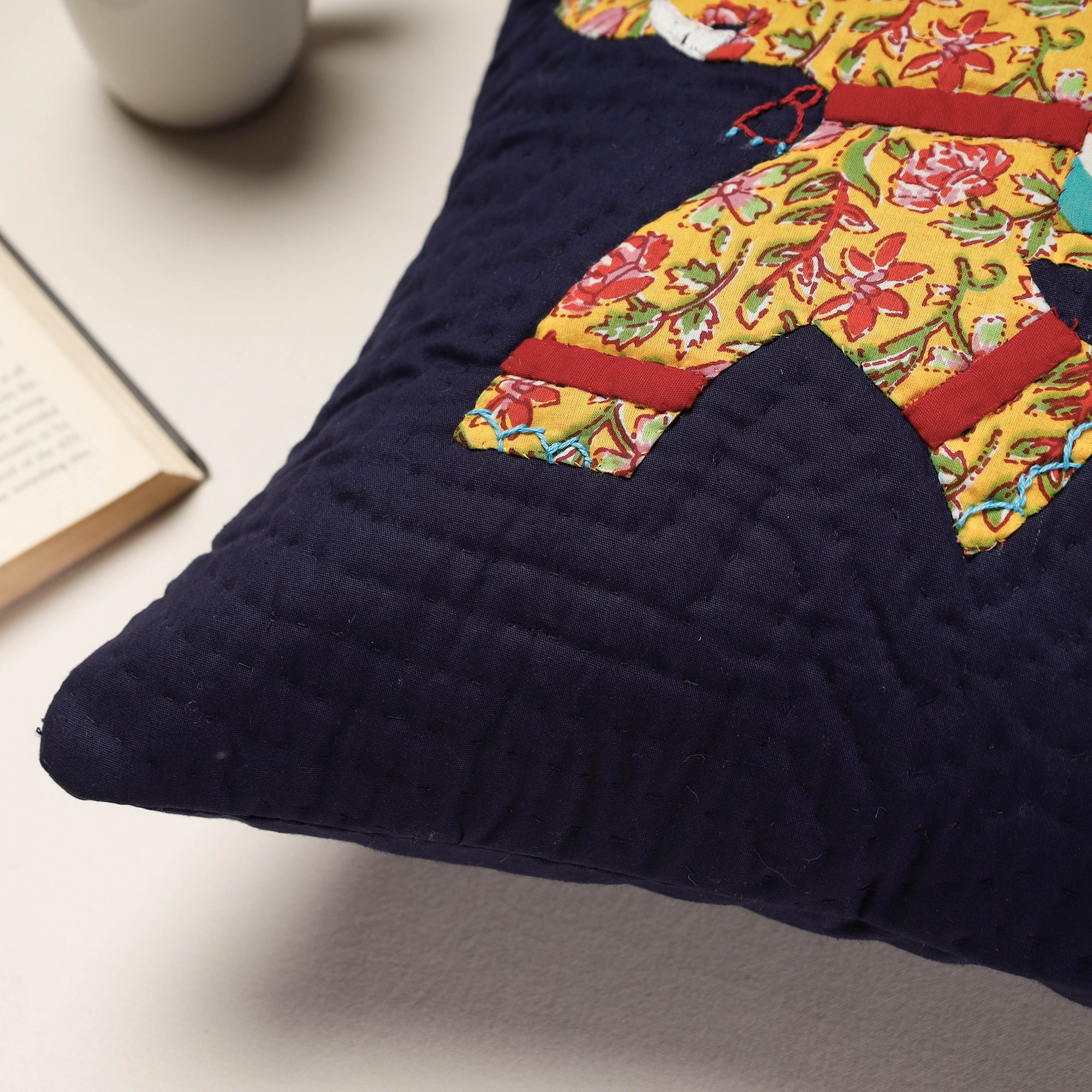 PURKAL STREE SHAKTI SAMITI Blue - Applique Quilted Cotton Cushion Cover (16 x 16 in) - view 2