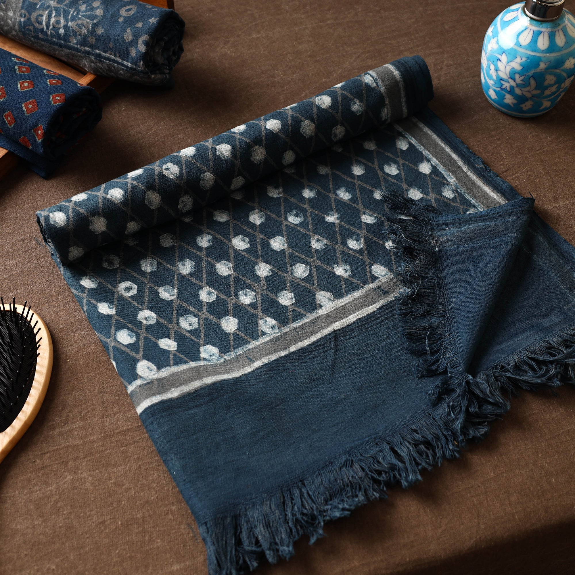 ITOKRI CRAFTS INITIATIVE Blue - Akola Block Printed Pure Handloom Cotton Towel