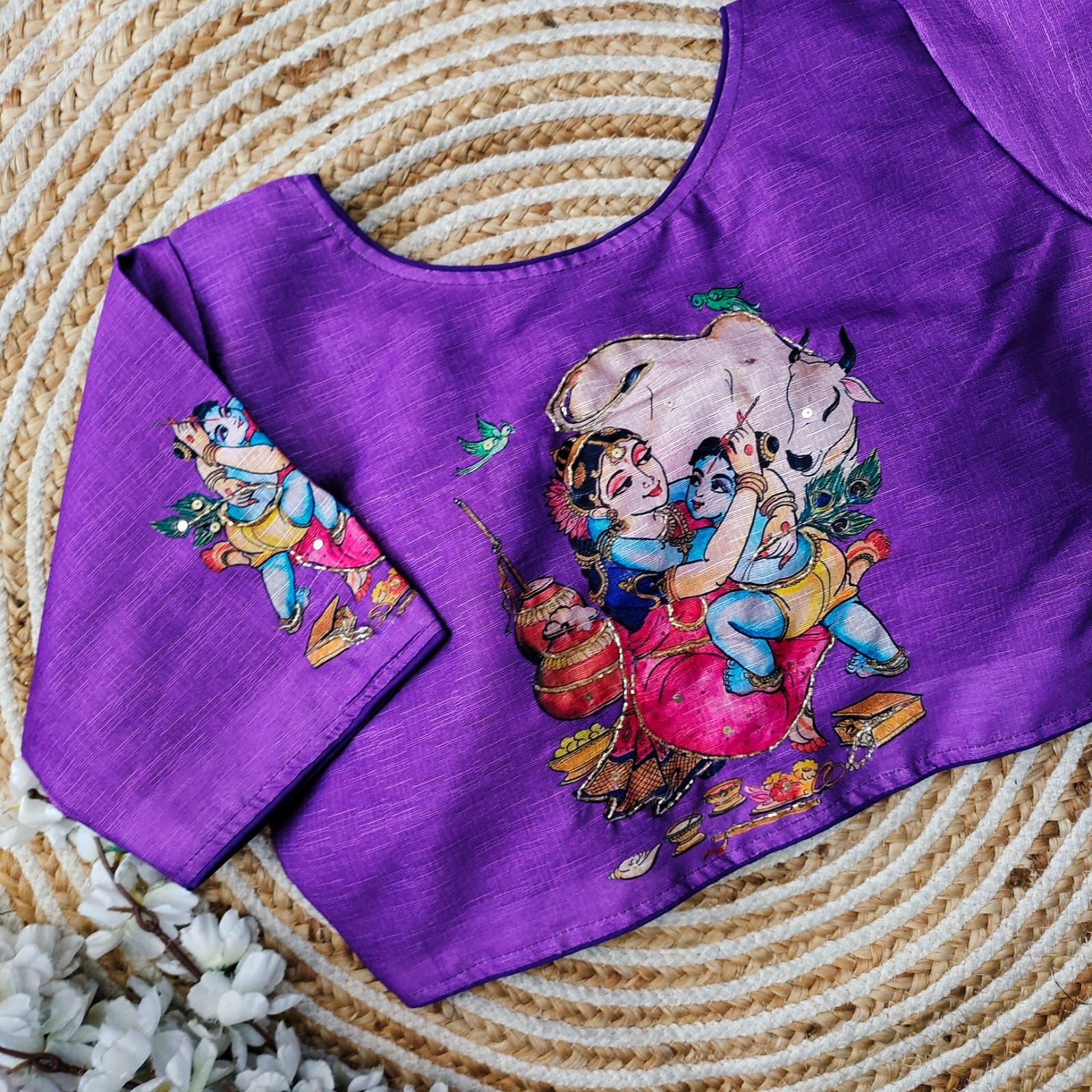 ClothsVilla Purple Pure Silk Blouse with Antique Handcrafted Work