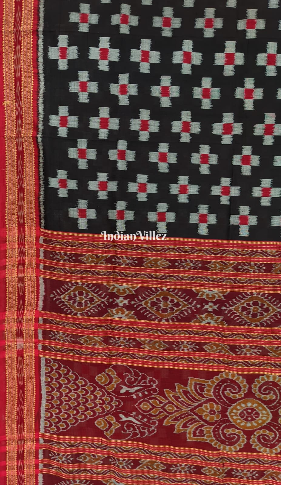 IndianVillèz Black Body Pasapali Odisha Ikat Khandua Silk Saree - view 2