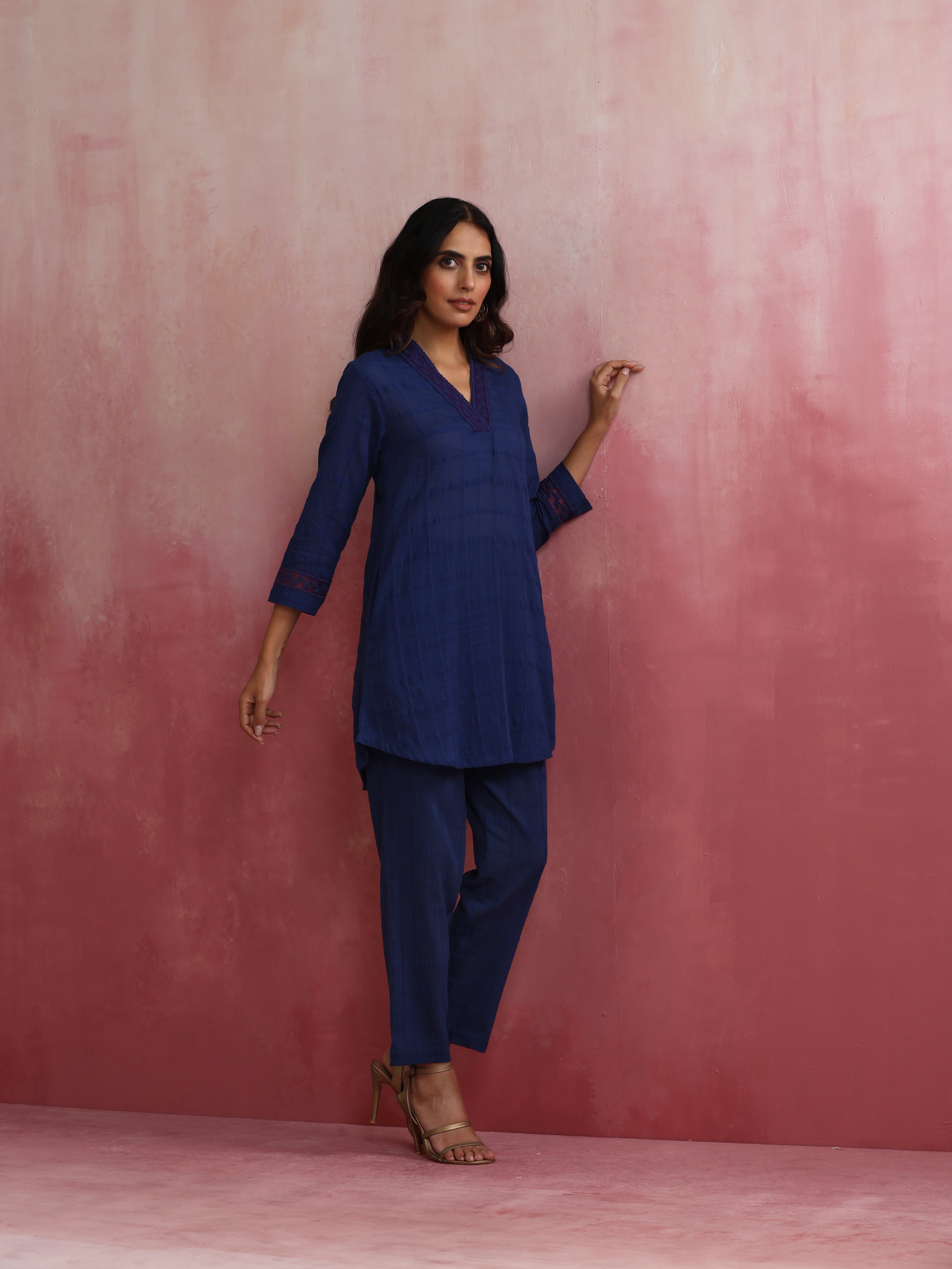 trueBrowns Dark Blue Cotton Dobby Co-ord set - view 3
