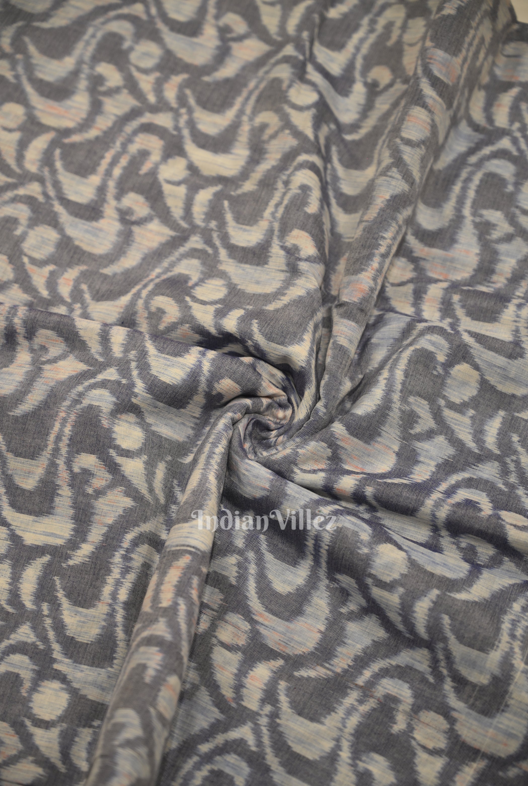 IndianVillèz Gray Blue Sambalpuri Odisha Ikat Cotton Fabric