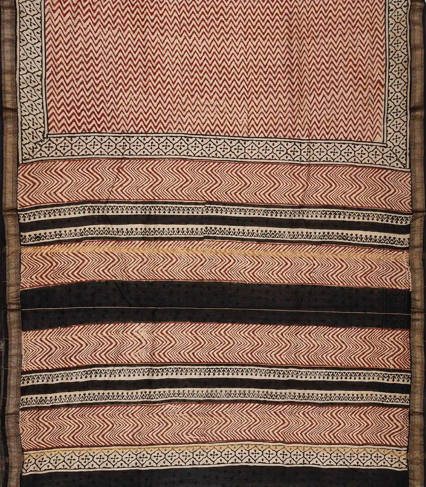 RmKV Rust Handloom Chanderi Cotton Saree With Printed Chevron Motifs - view 2
