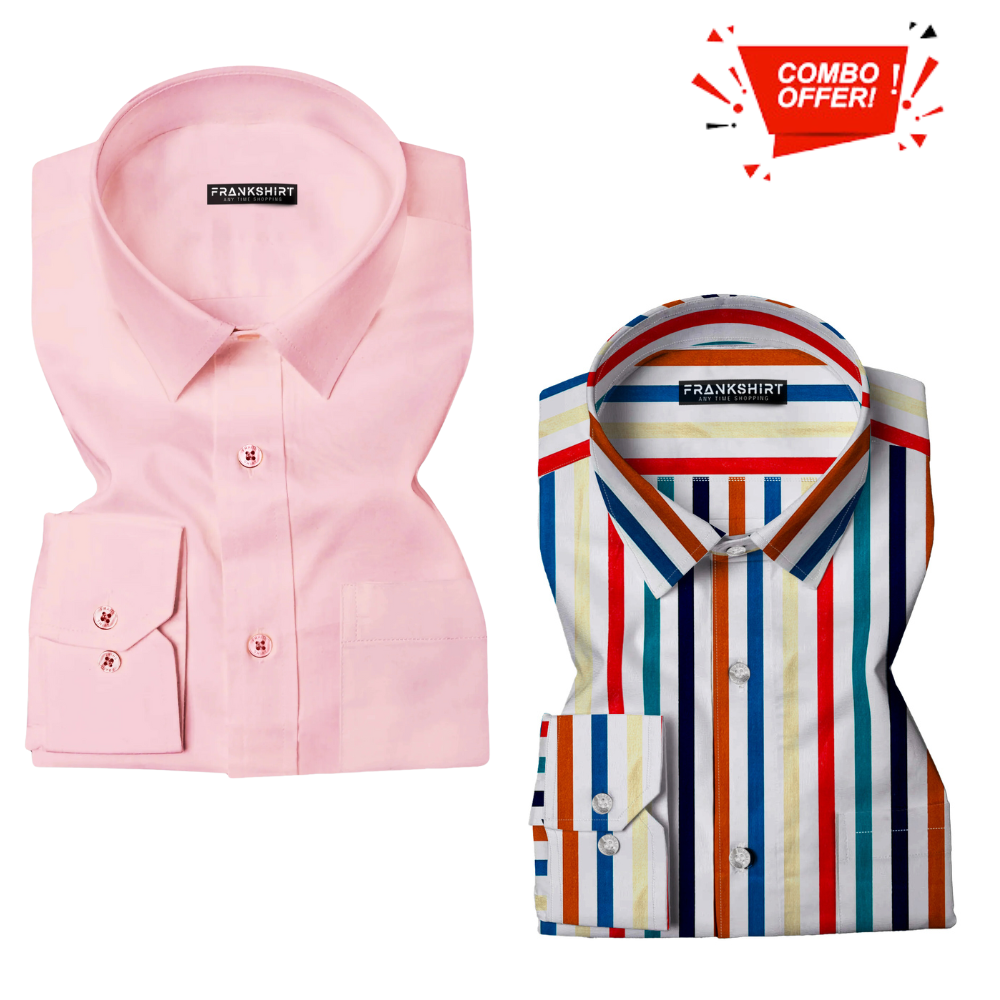 BlackTree Pack of 2 Cotton Shirt for Man (Light Pink with Lining Colour)