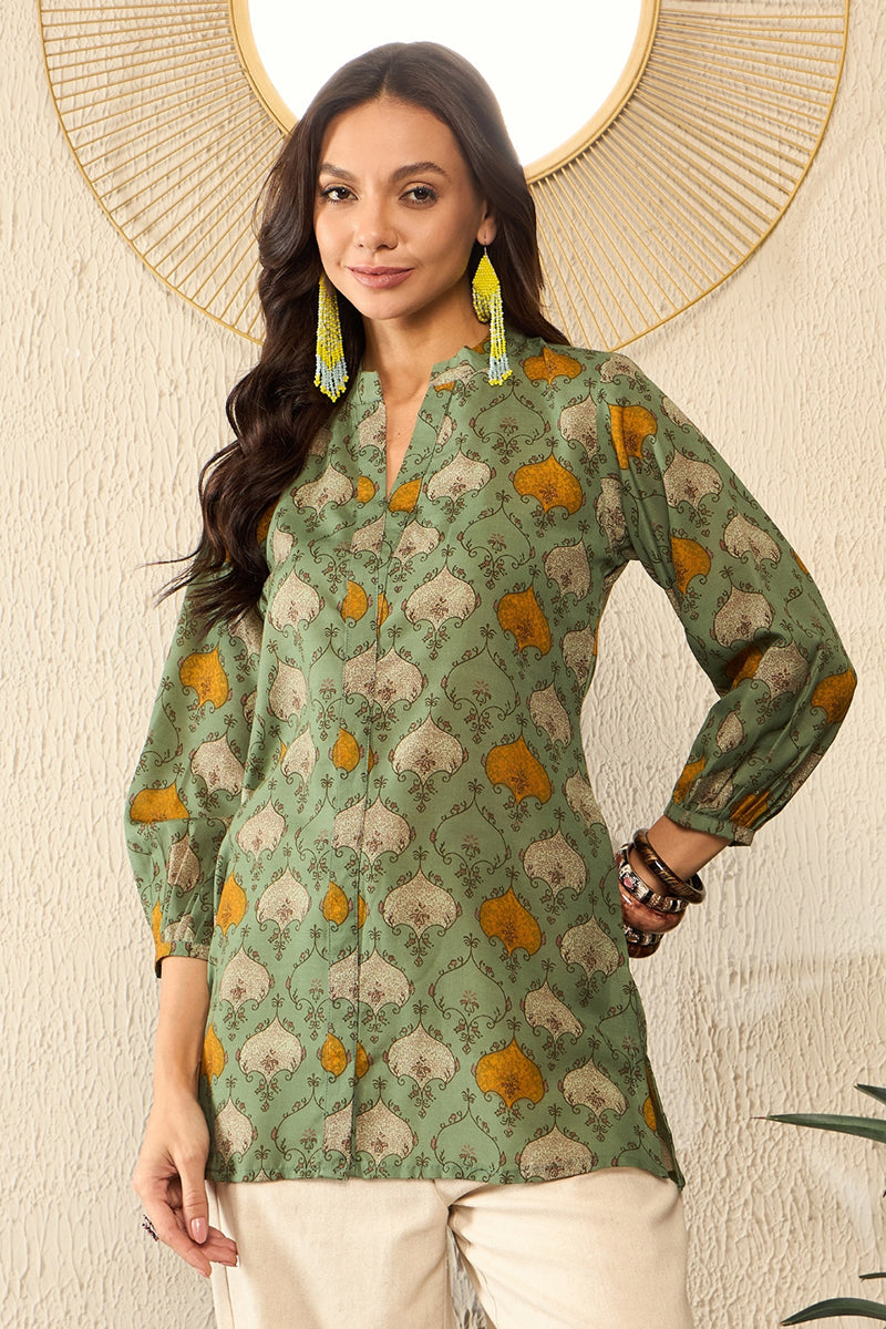 Ahika Green Cotton Blend Ethnic Motifs Printed Regular Kurti Tunics VT1325 - view 7