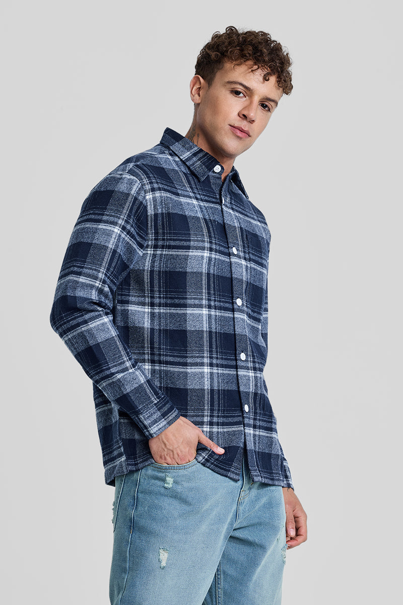 SNITCH Navy Plaid Box Fit Flannel Shirt - view 5