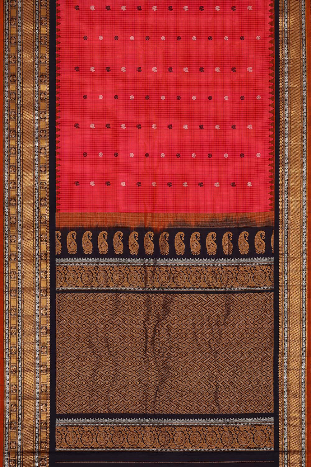Kalanjali Gadwal Silk Pinkish Red Saree – Women's - view 3