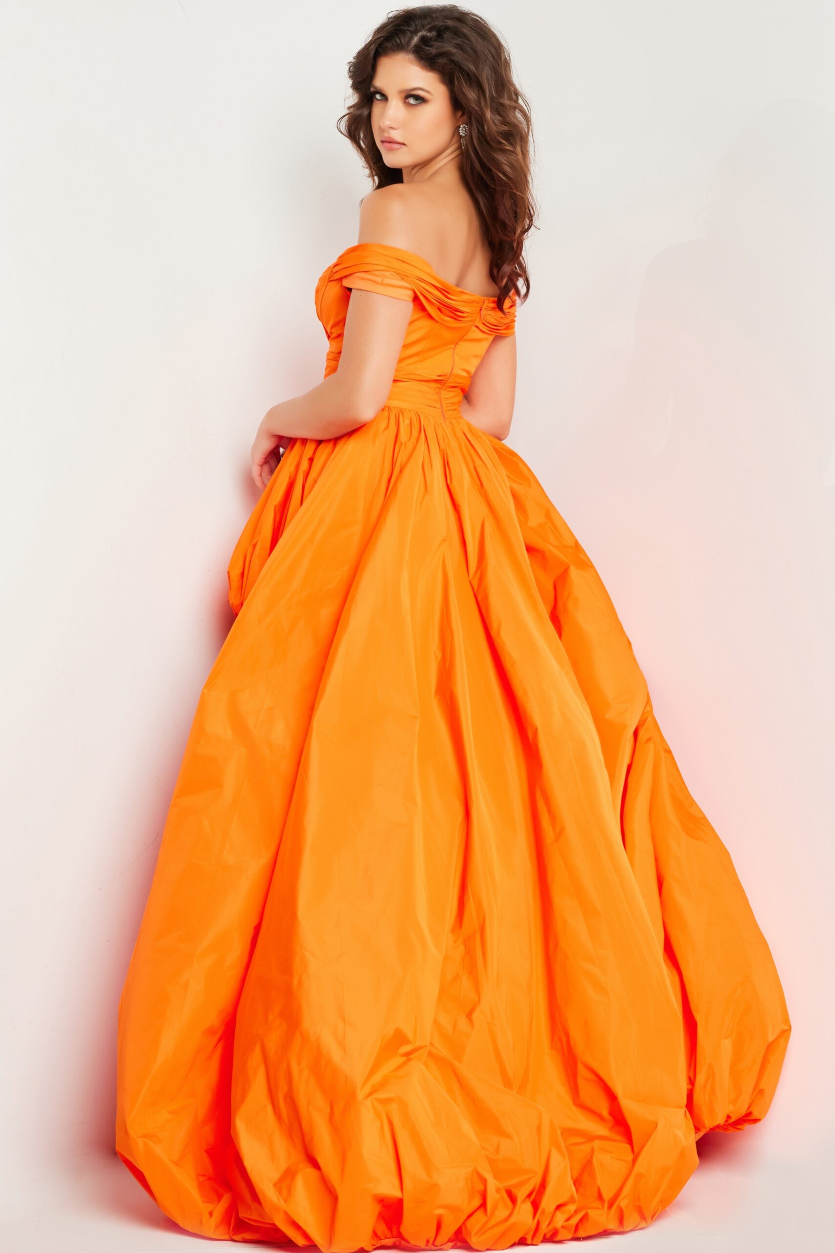 Taffeta Off Shoulder High Low Gown by Jovani 27804 - view 2