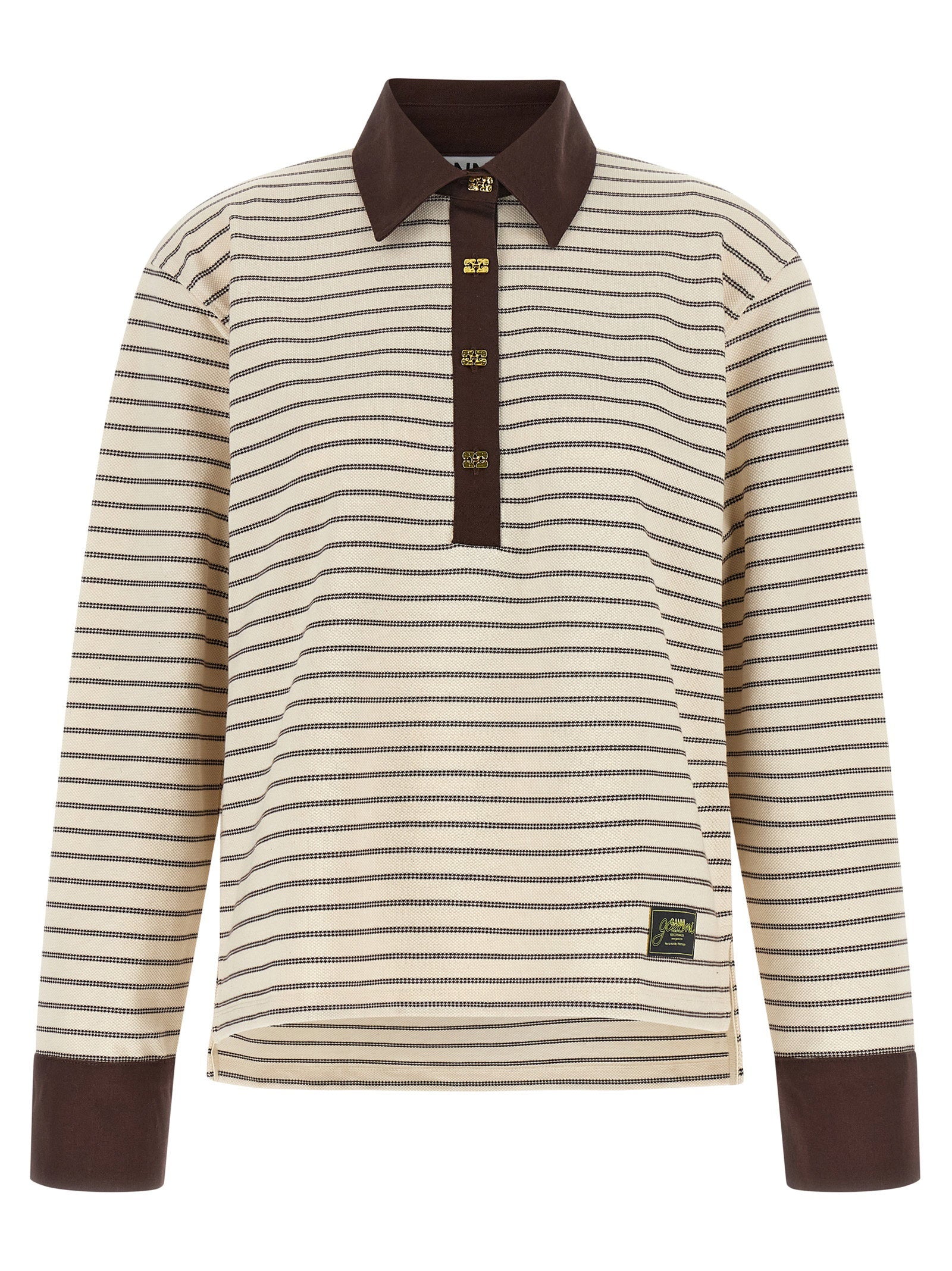 Ganni Striped Cotton Polo Shirt – 100% cotton