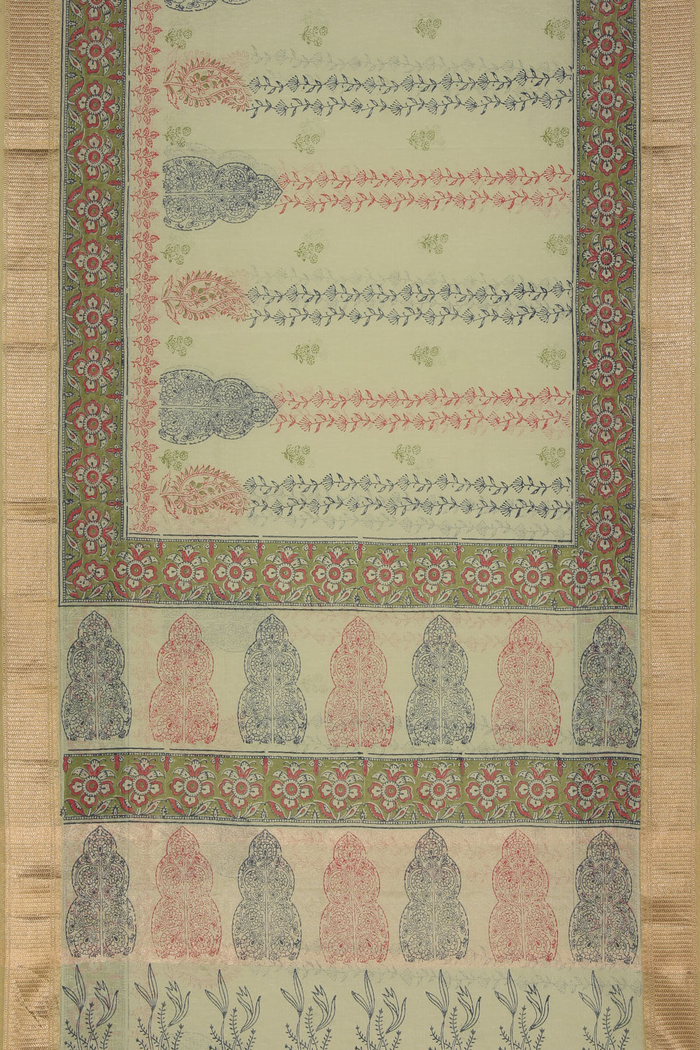 Kalanjali Ethnics Hand block printed saree – Women's, LIGHT GREEN - view 4