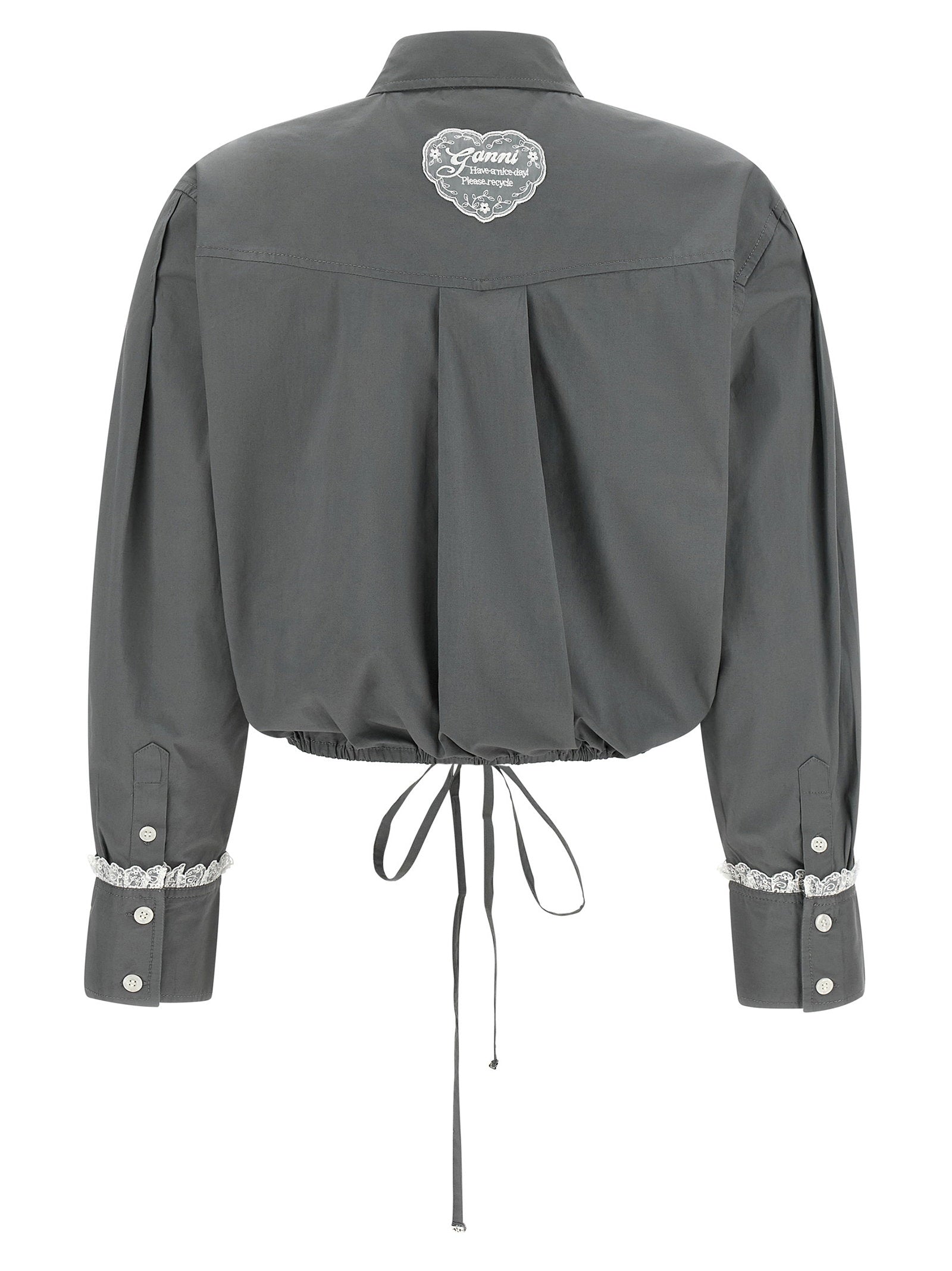 Ganni Cropped Shirt With Lace – 97% cotton, 3% elastane - view 2