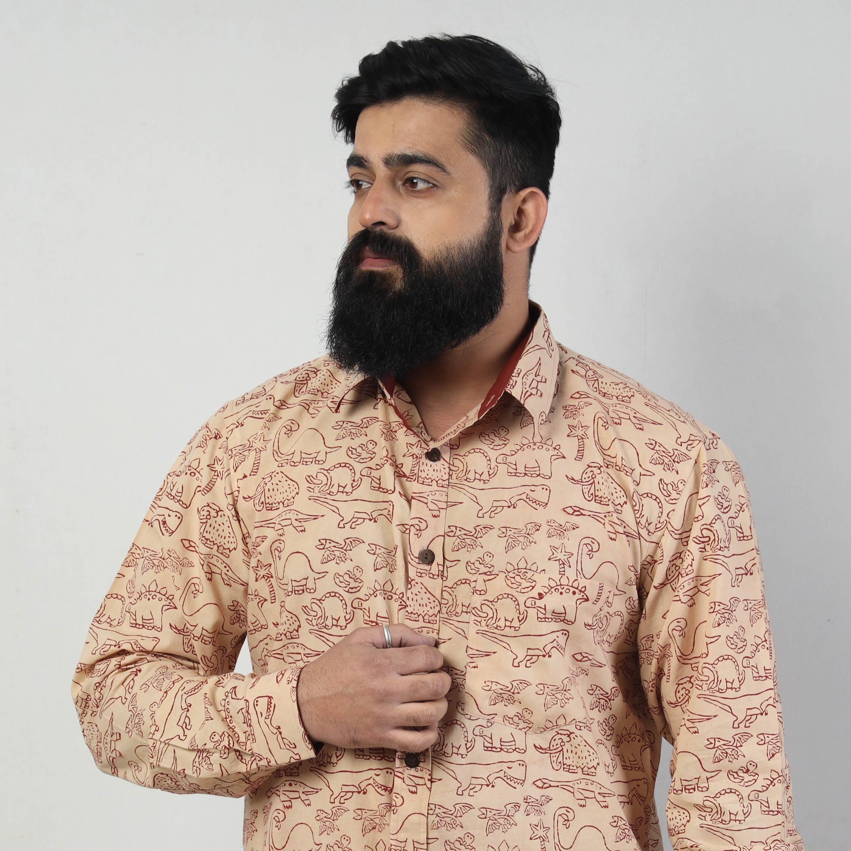 BINDAAS UNLIMITED Beige - Bindaas Block Art Printed Cotton Men Full Sleeve Shirt - view 2