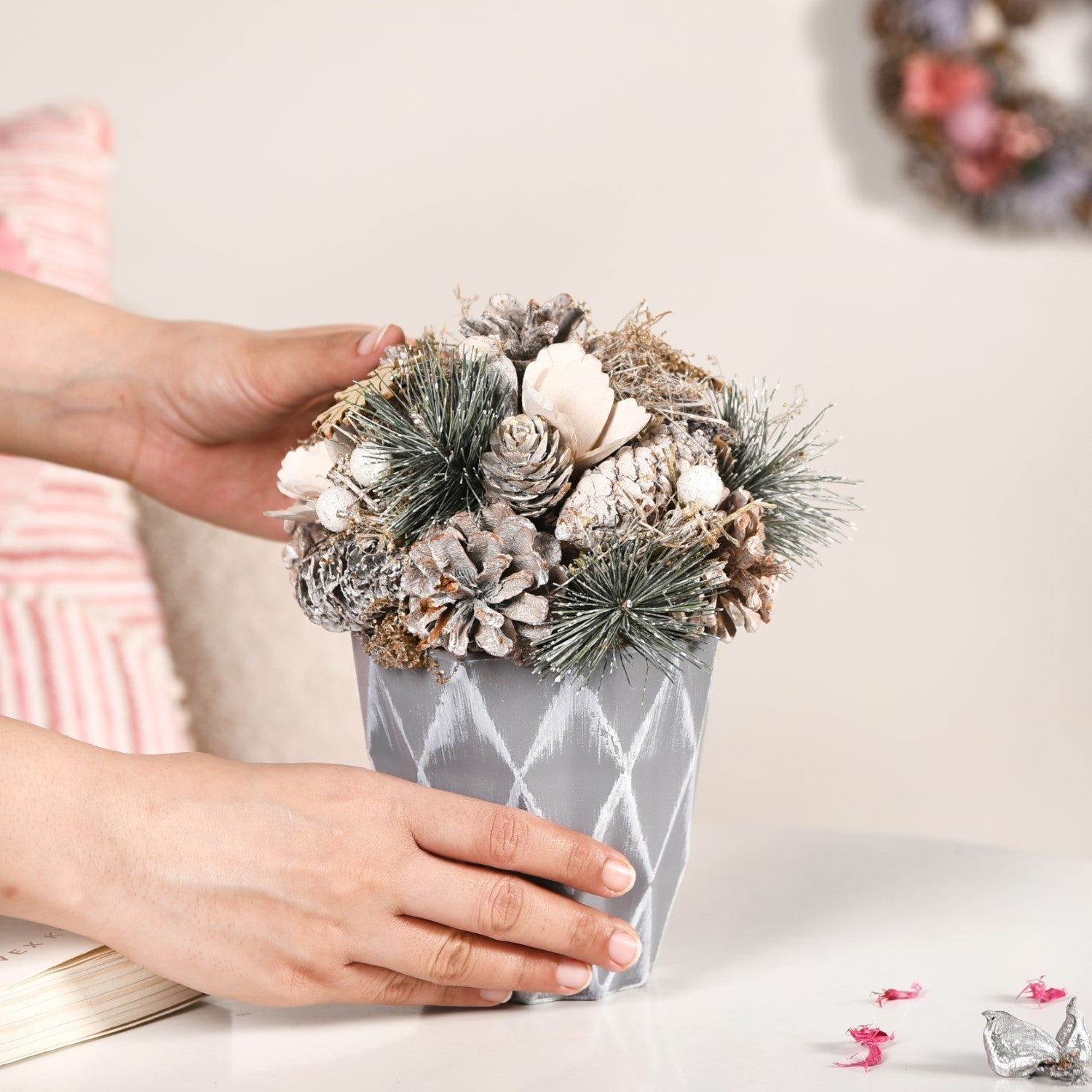Nestasia Frosty Pine Cones Dried Flower Pot - view 2
