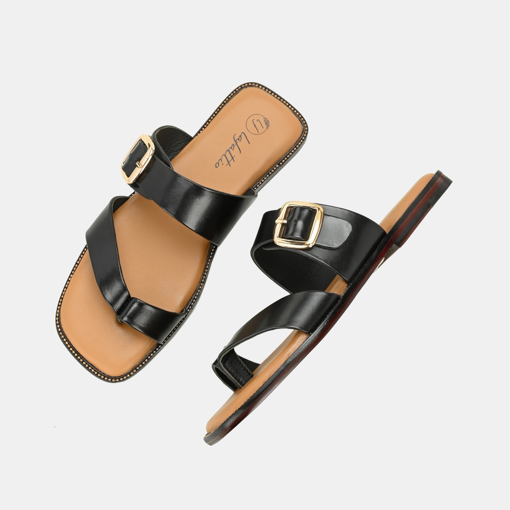 Black Buckled Slippers By Lafattio - view 3