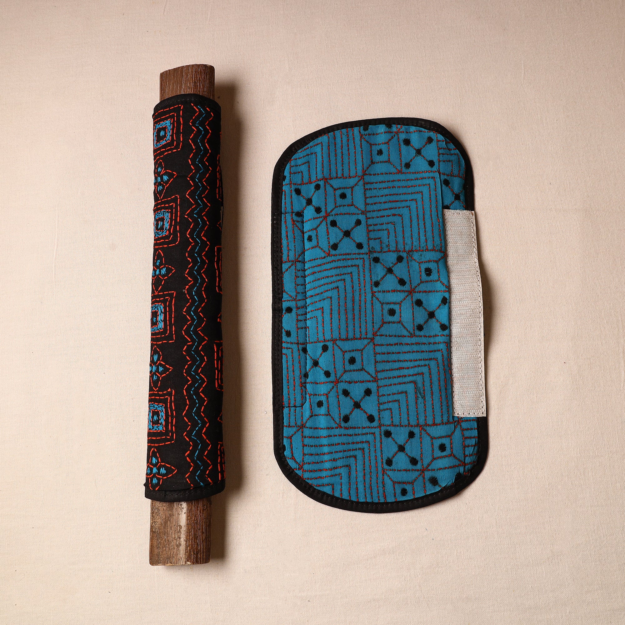 ASALKAAR Black - Bengal Kantha Work Handmade Fridge Handle Cover (Set of 2) 38 - view 2
