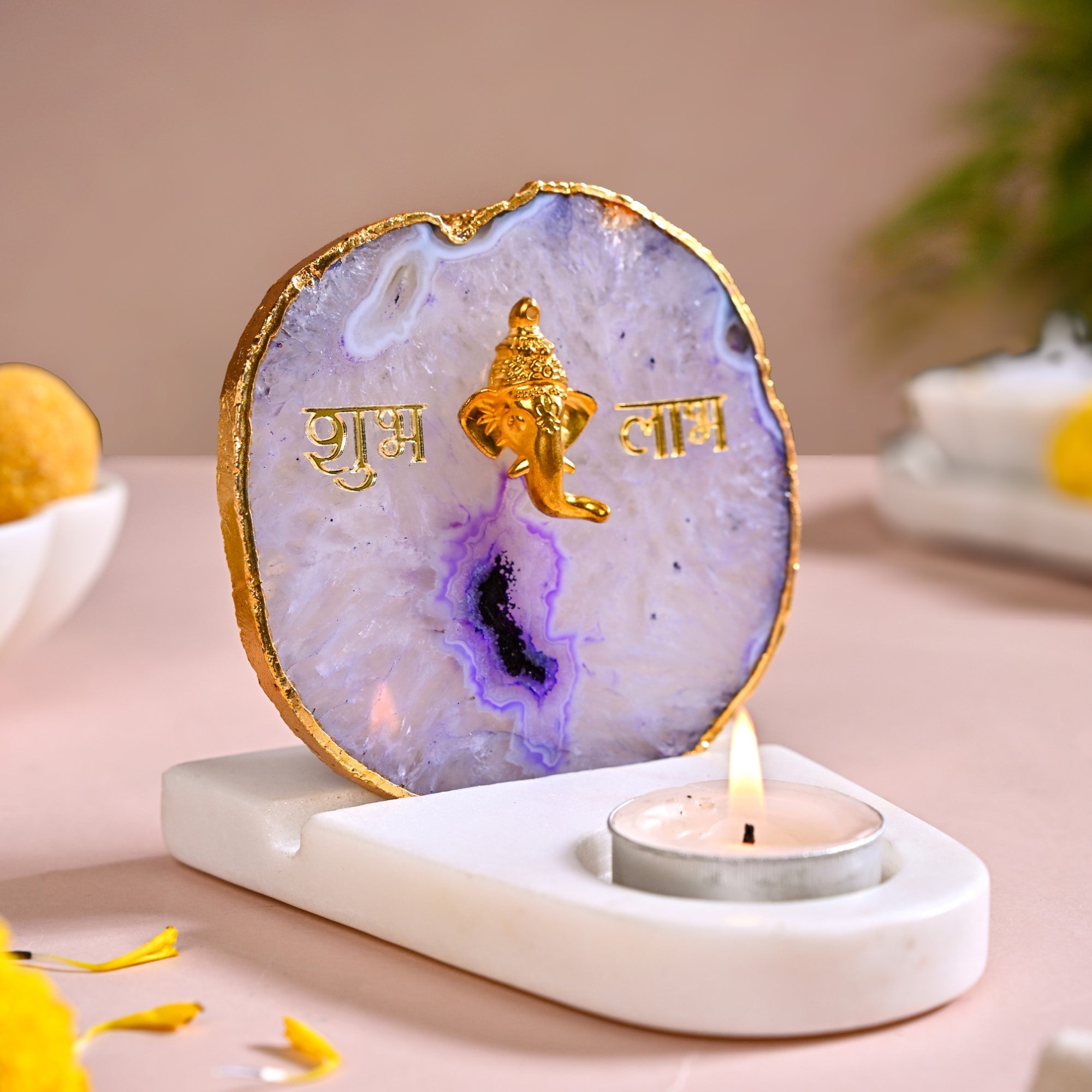 Nestasia Lord Ganesh Agate Tealight Holder With Marble Base - view 10