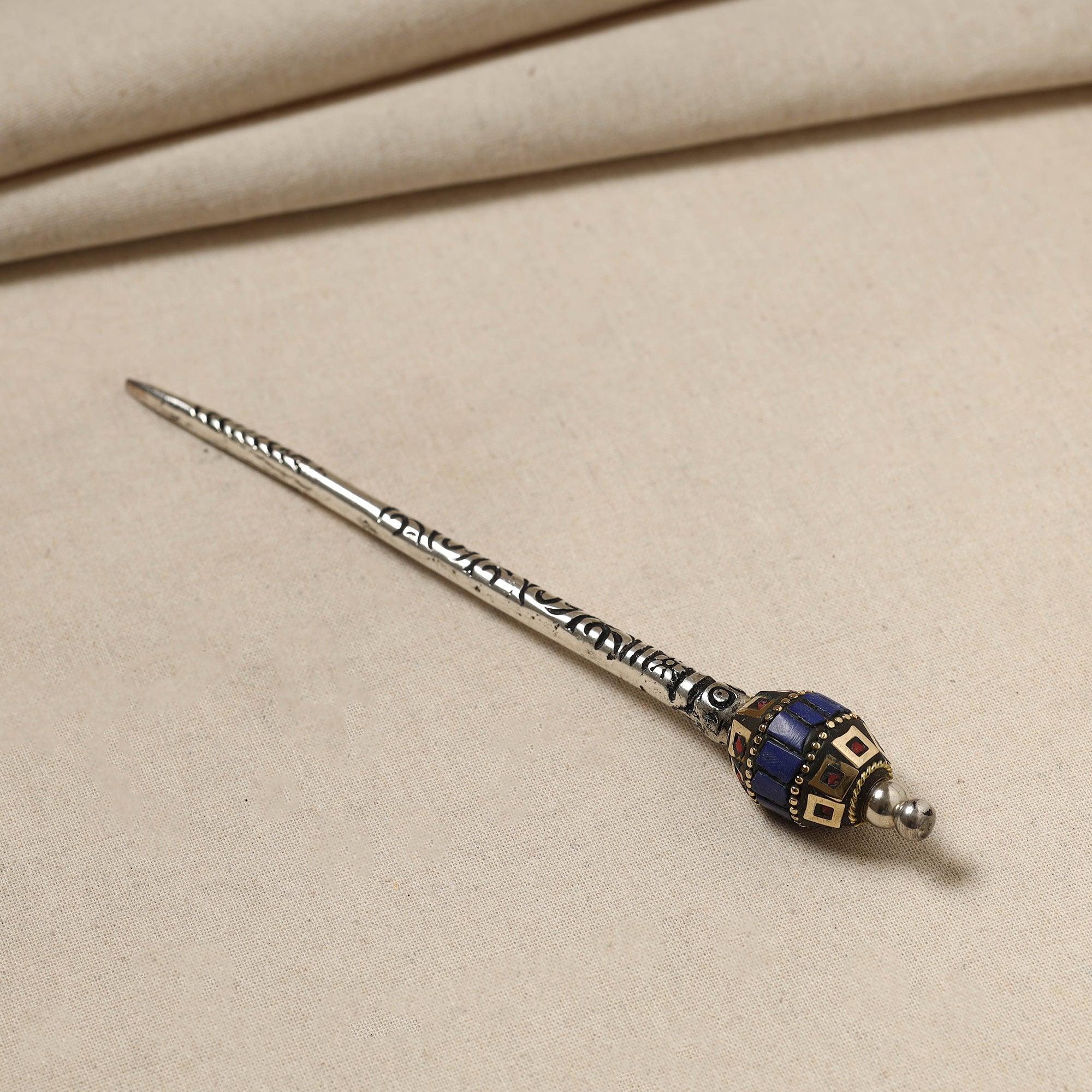 WHITE RIVER STORIES Antique Finish Oxidised German Silver Juda Stick - view 2