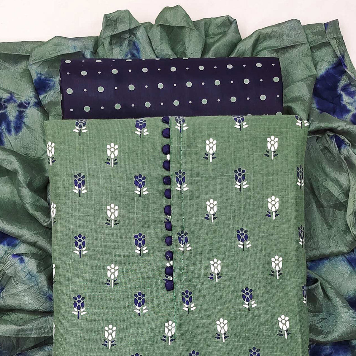 BlackTree green-floral-printed-poly-cotton-dress-material-1 - view 2