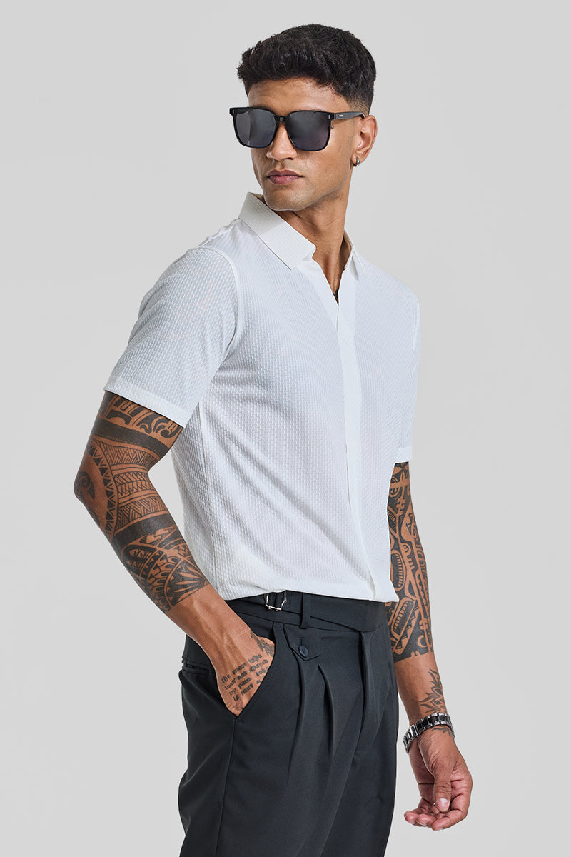 SNITCH White Textured Polo T-Shirt