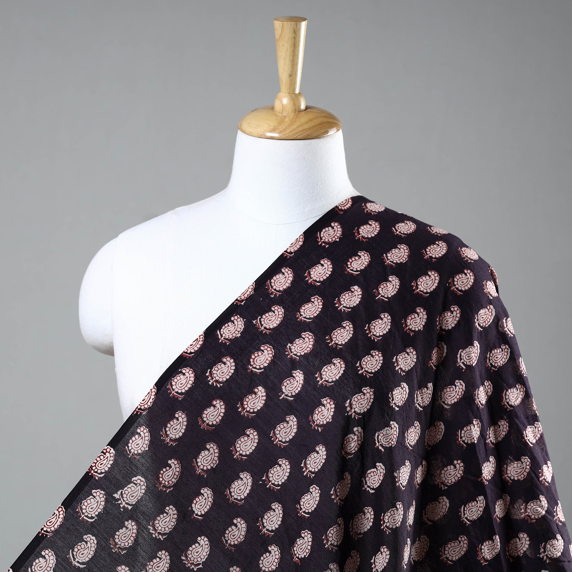BAGH PRINTS BY UMAR FARUK KHATRI Black - Bagh Hand Block Printed Chanderi Silk Handloom Fabric