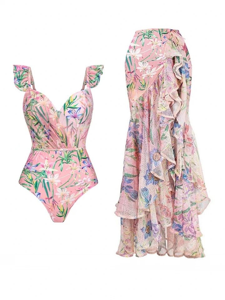 Alamode By Akanksha Hubo Spritzer Swimsuit with Ruffled Skirt