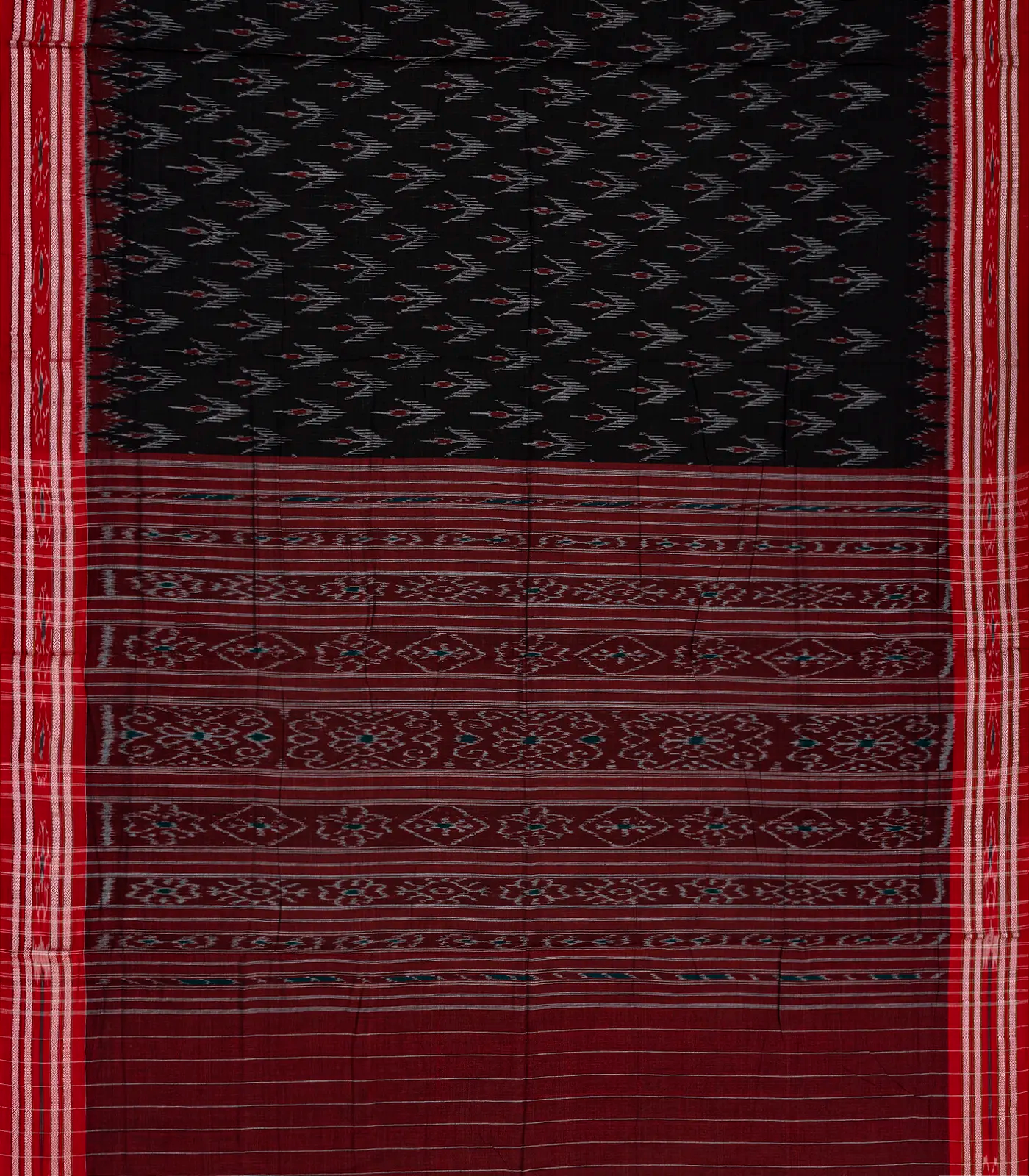RmKV Black Orissa Cotton Saree With Tie & Dye Motifs & Contrast Red Border - view 2