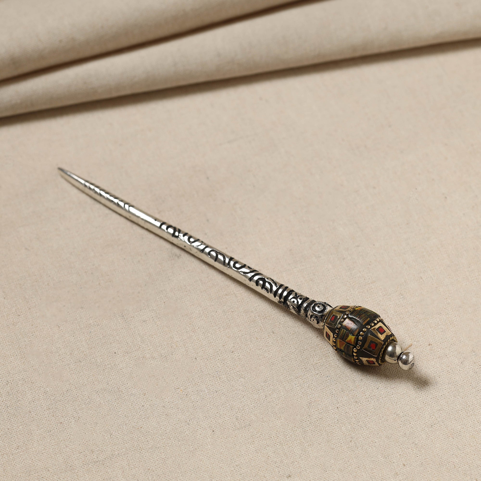 WHITE RIVER STORIES Antique Finish Oxidised German Silver Juda Stick - view 2