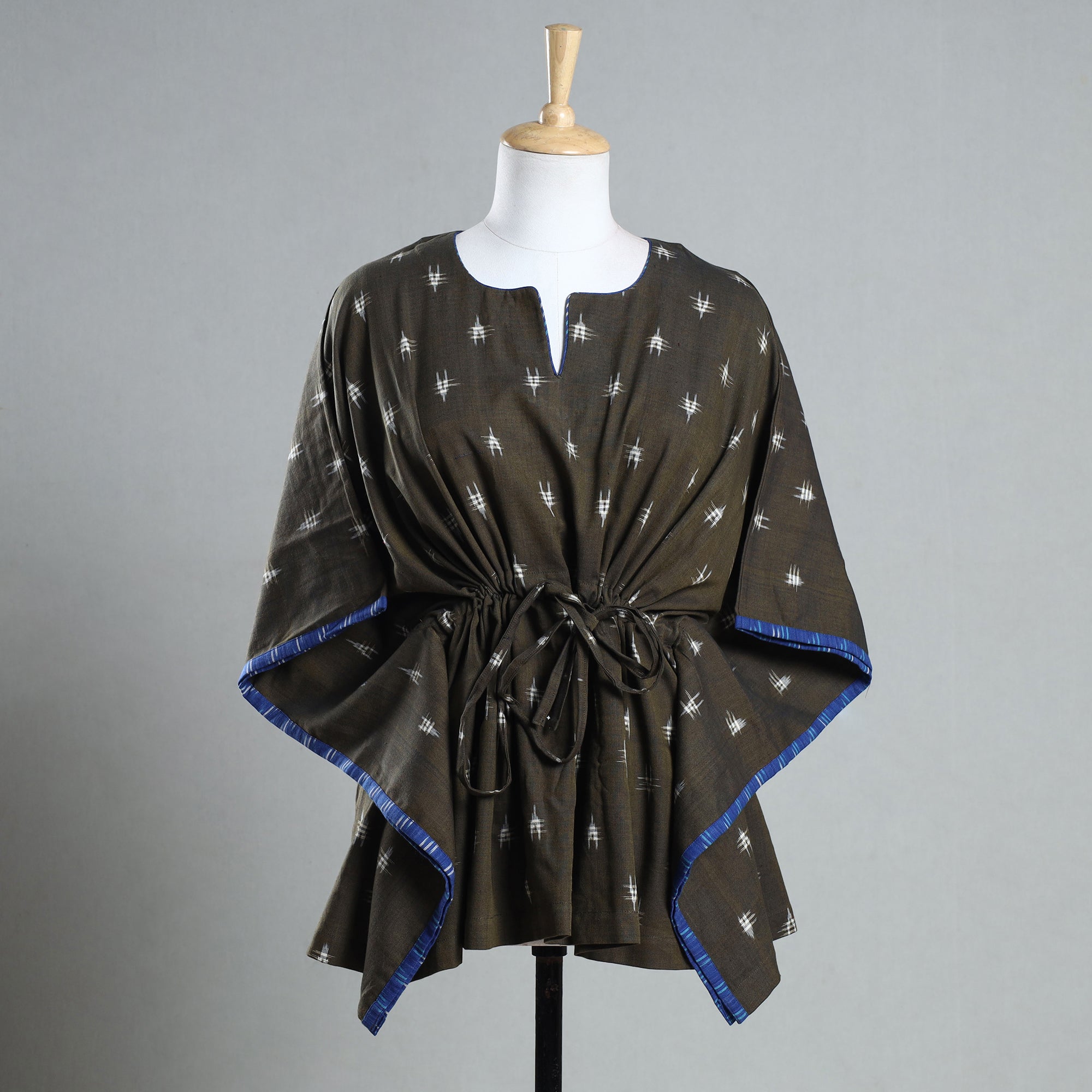 CHUTNEY CRAFT STUDIO Brown - Ikat Weave Cotton Kaftan with Tie-Up Waist (Short)