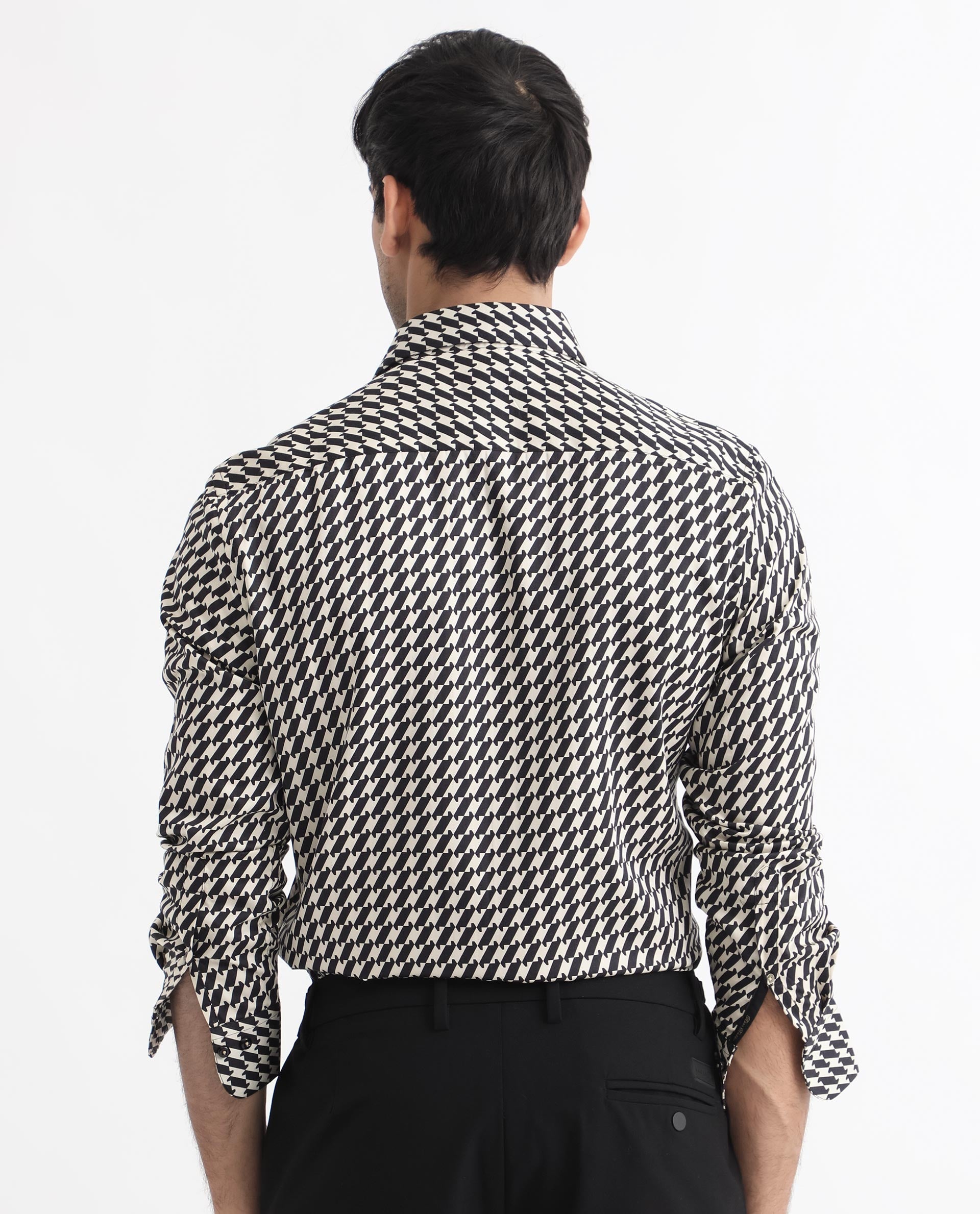 Rare Rabbit Men's Allin Black Cotton Modal Fabric Geometric Print Full Sleeves Shirt - view 6