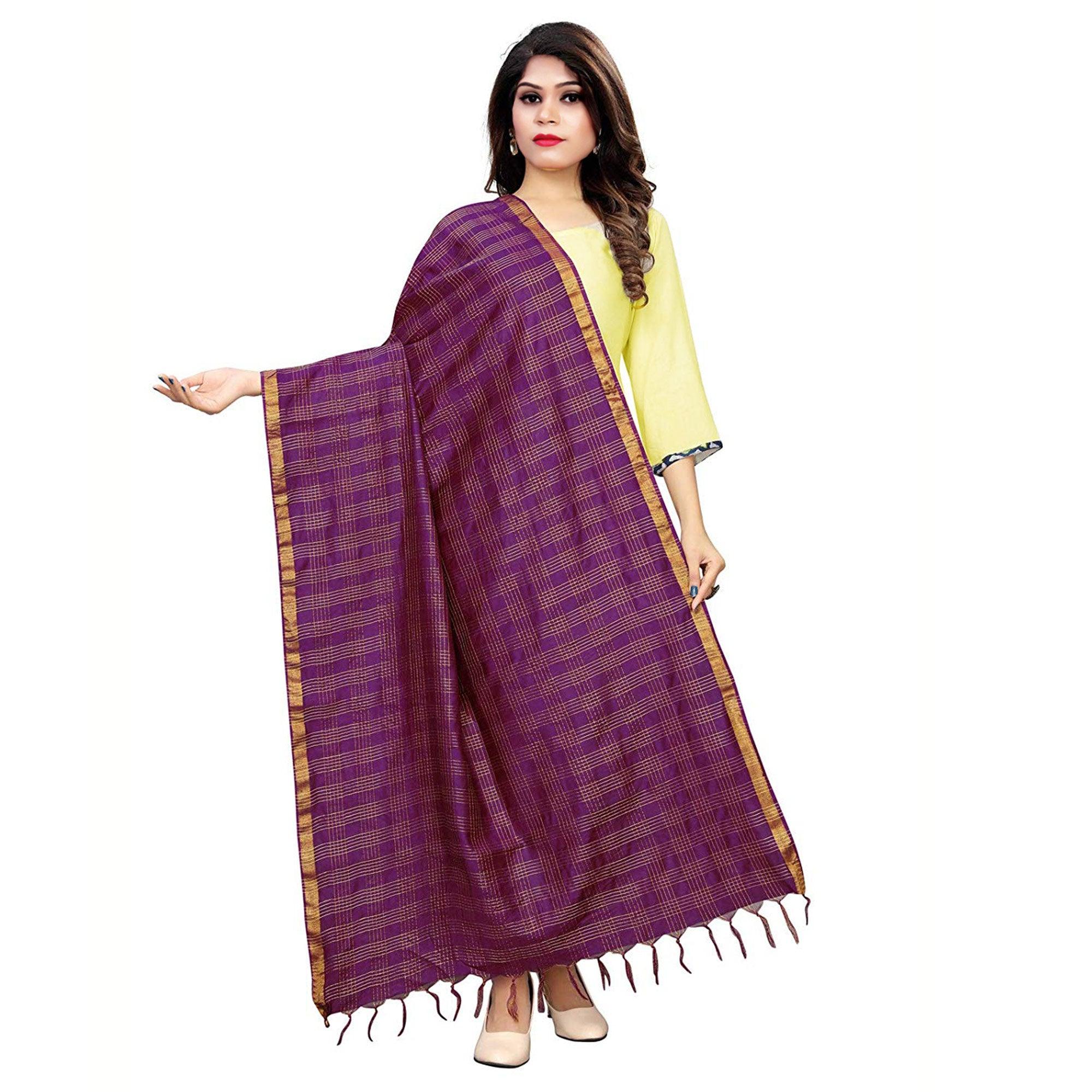 Peachmode Seller Jazzy Purple Colored Festive Wear Cotton Silk Dupatta