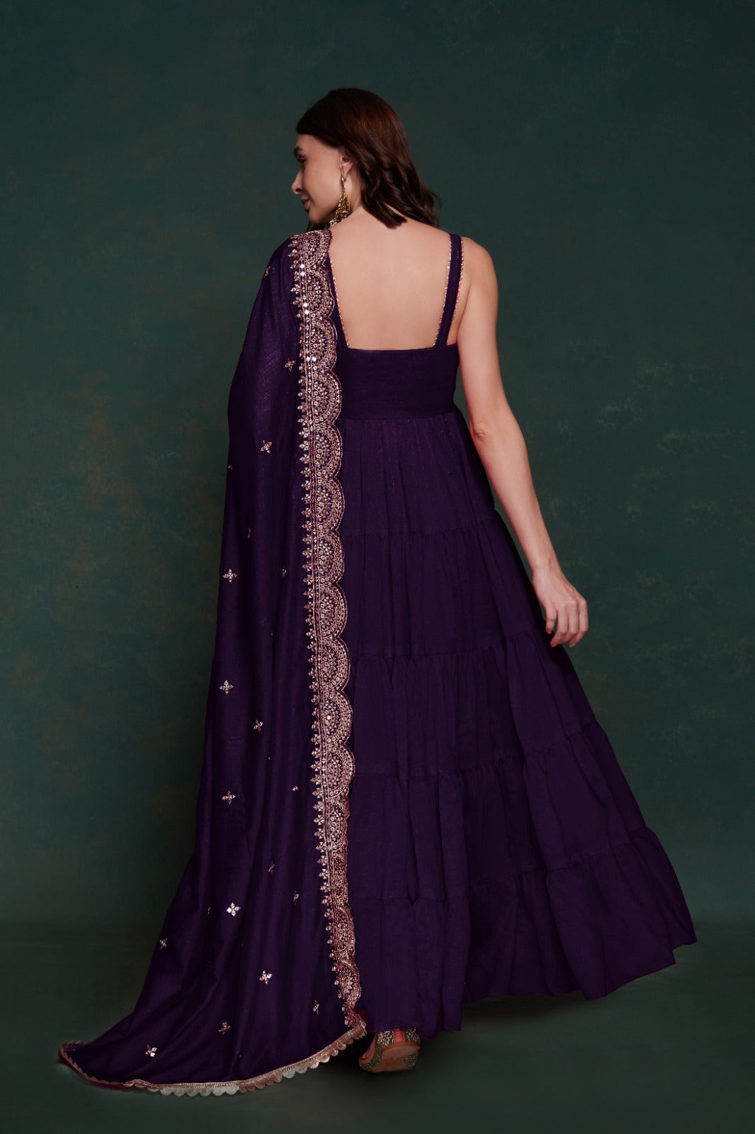 ClothsVilla Purple Silk Gown with Sequins and Zari Embellishments - view 7