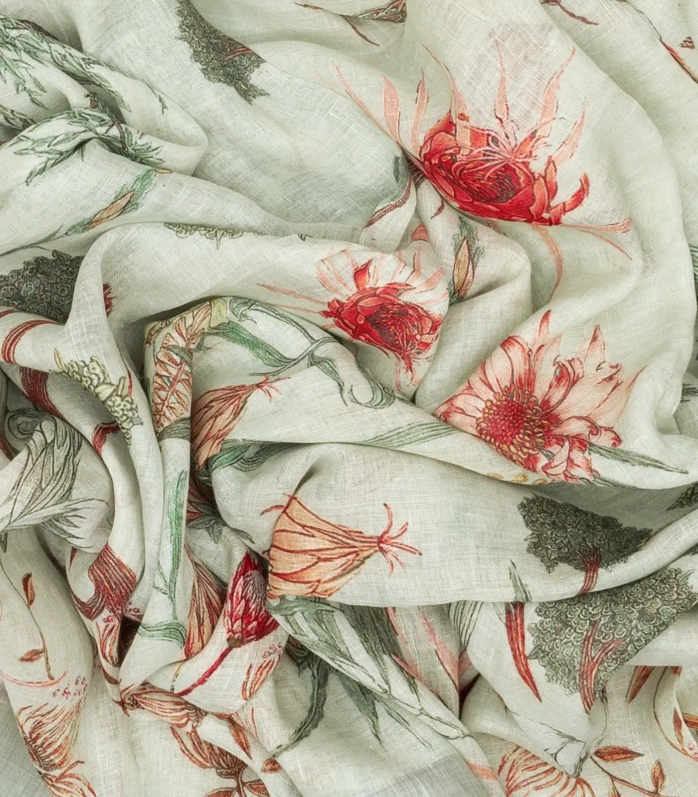 RmKV White Handloom Linen Saree With Printed Bird Motifs - view 3