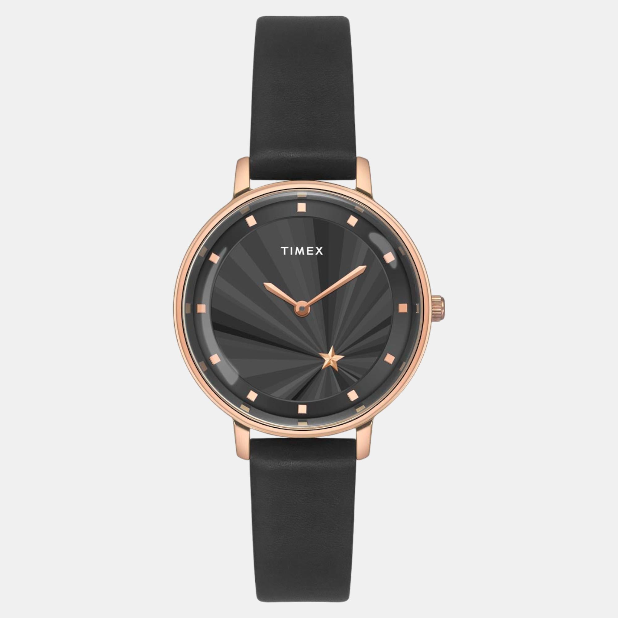 Timex Fashion Women Quartz Black Dial Analog Leather Watch TWEL19101