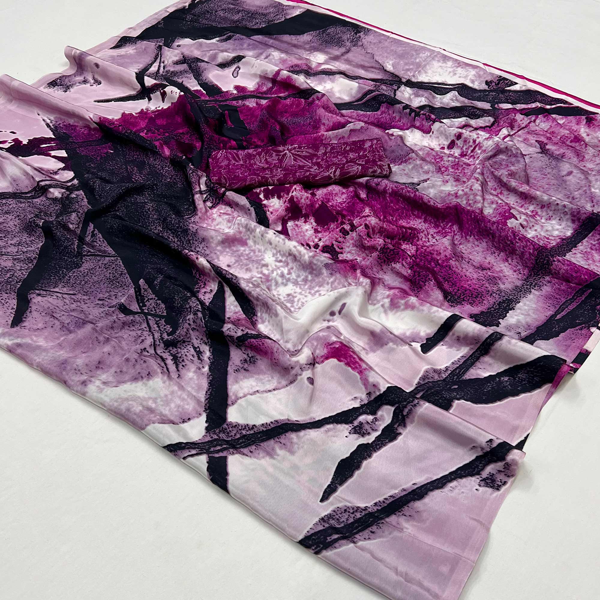 Peachmode Magenta Mill Printed Crepe Silk Saree