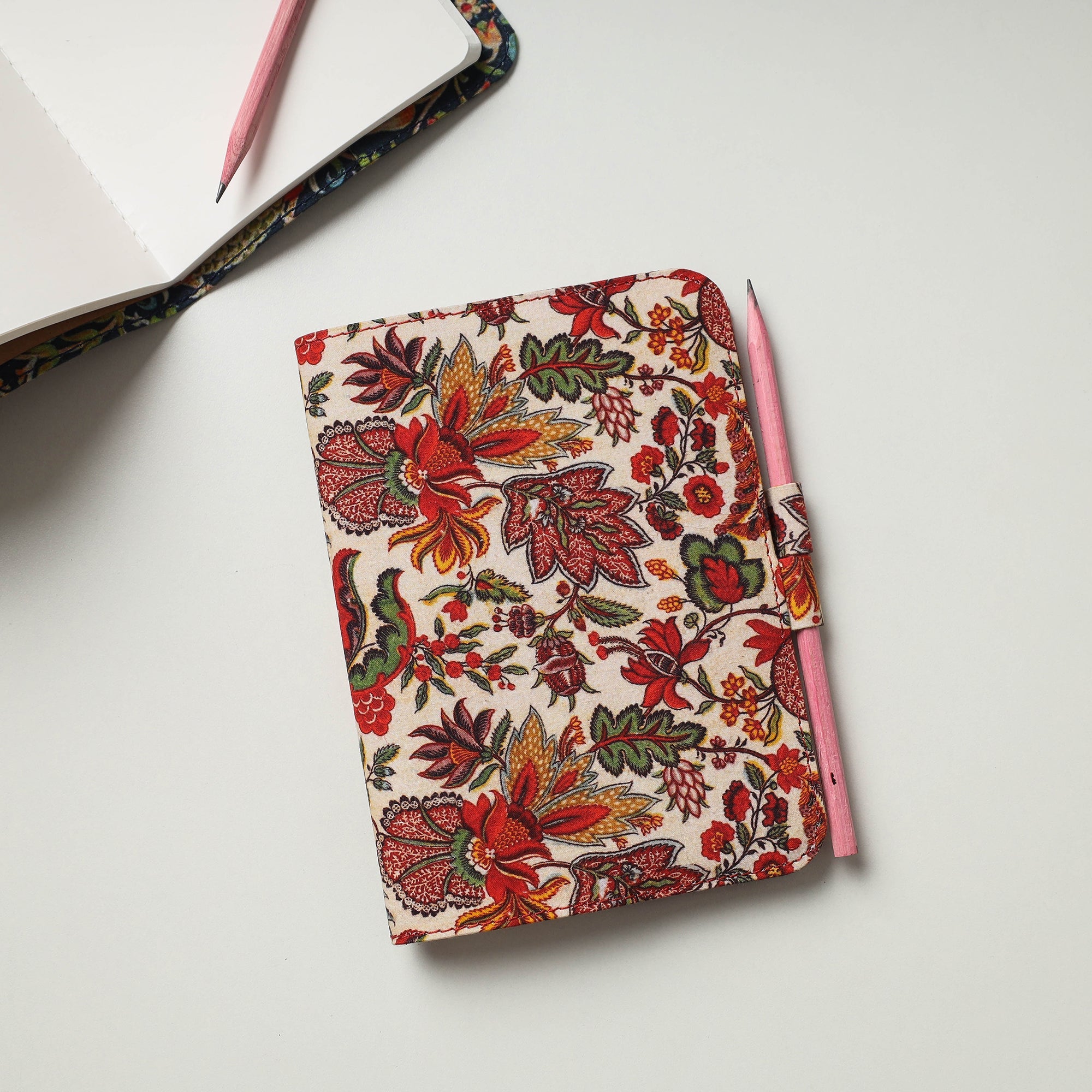 SUKRITI INPRINT Beige - Floral Printed Handmade Classic Notebook with Pencil (Large)