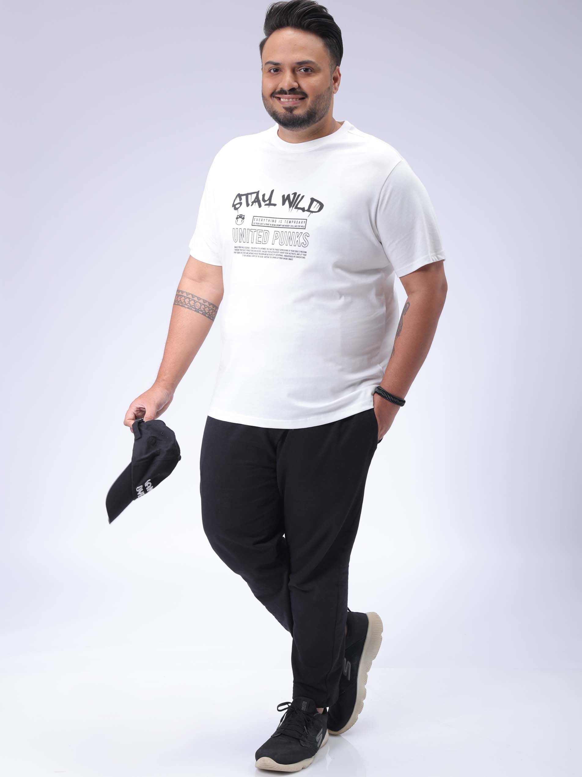 HARDSODA Men's Plus Size White Regular Fit Printed T-Shirt - view 2
