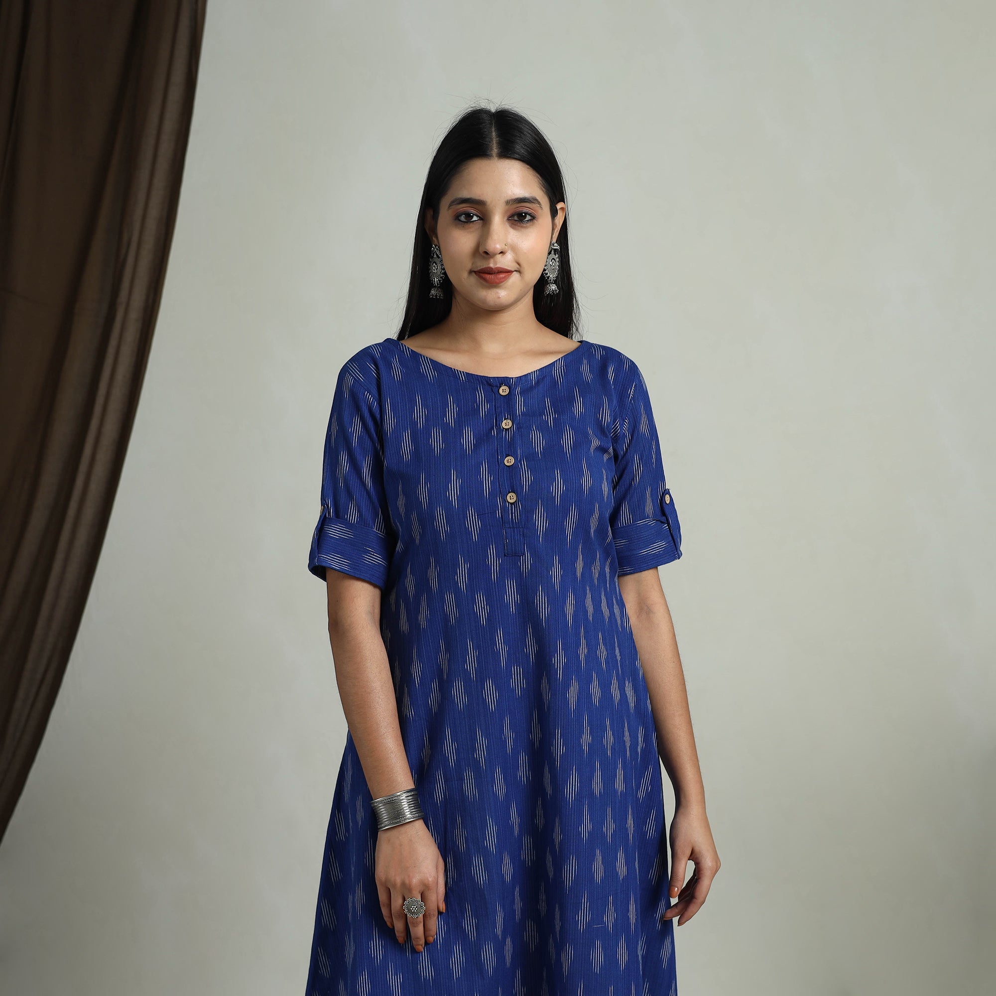 ITOKRI CASUALS Blue - Flared Cotton Short Pochampally Ikat Dress 11