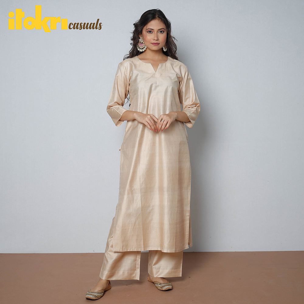 ITOKRI CASUALS Beige - Tussar Silk Plain Long Straight Kurta - view 2