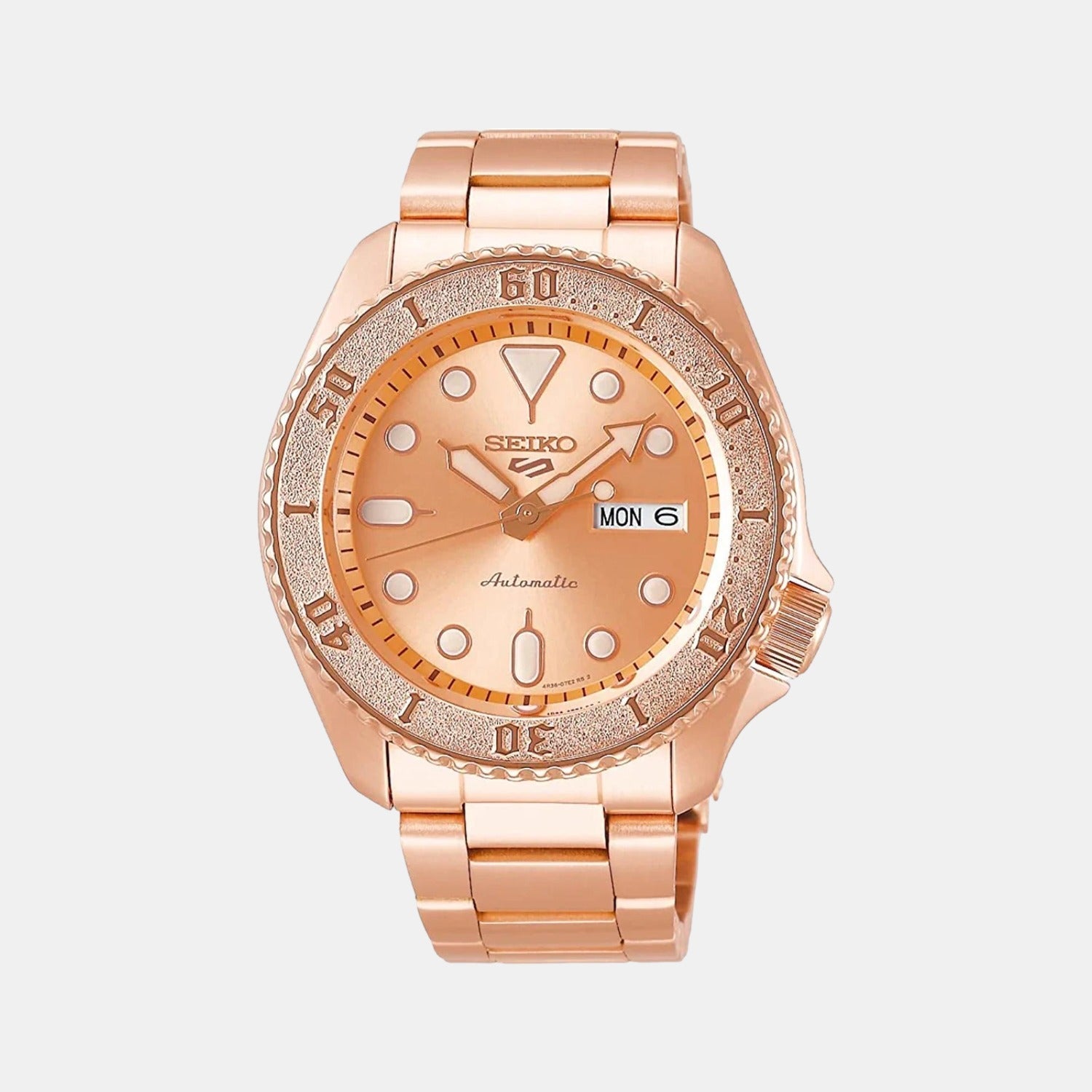 Seiko 5 Sports Men Automatic Rose Gold Dial Analog Stainless Steel Watch SRPE72K1