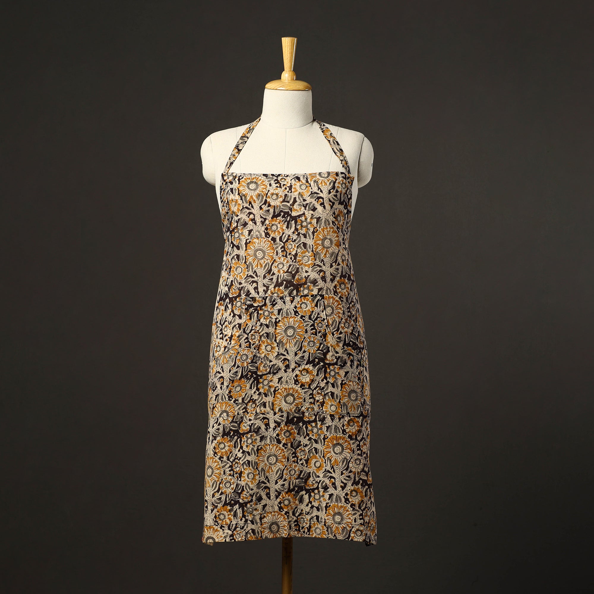 JALPARI Black - Kalamkari Block Print Cotton Apron with Pocket 44