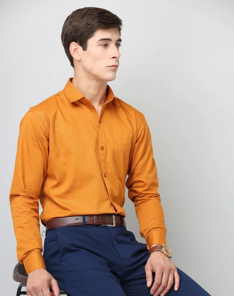 BlackTree Frankshop Classic Pure Cotton Mustard Color Blend Solid Shirts - view 4