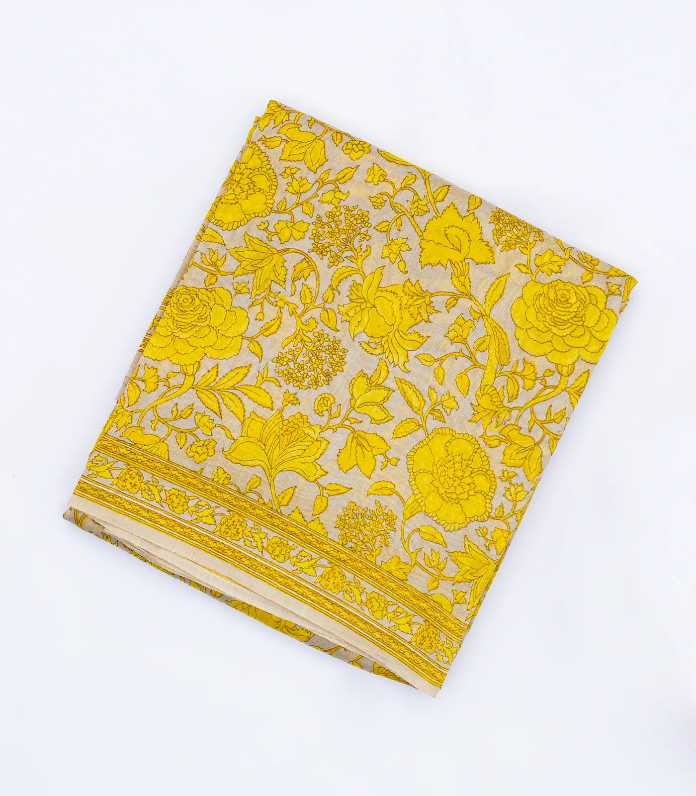 RmKV Taupe Handloom Chanderi Cotton Saree With Printed Yellow Floral Motifs