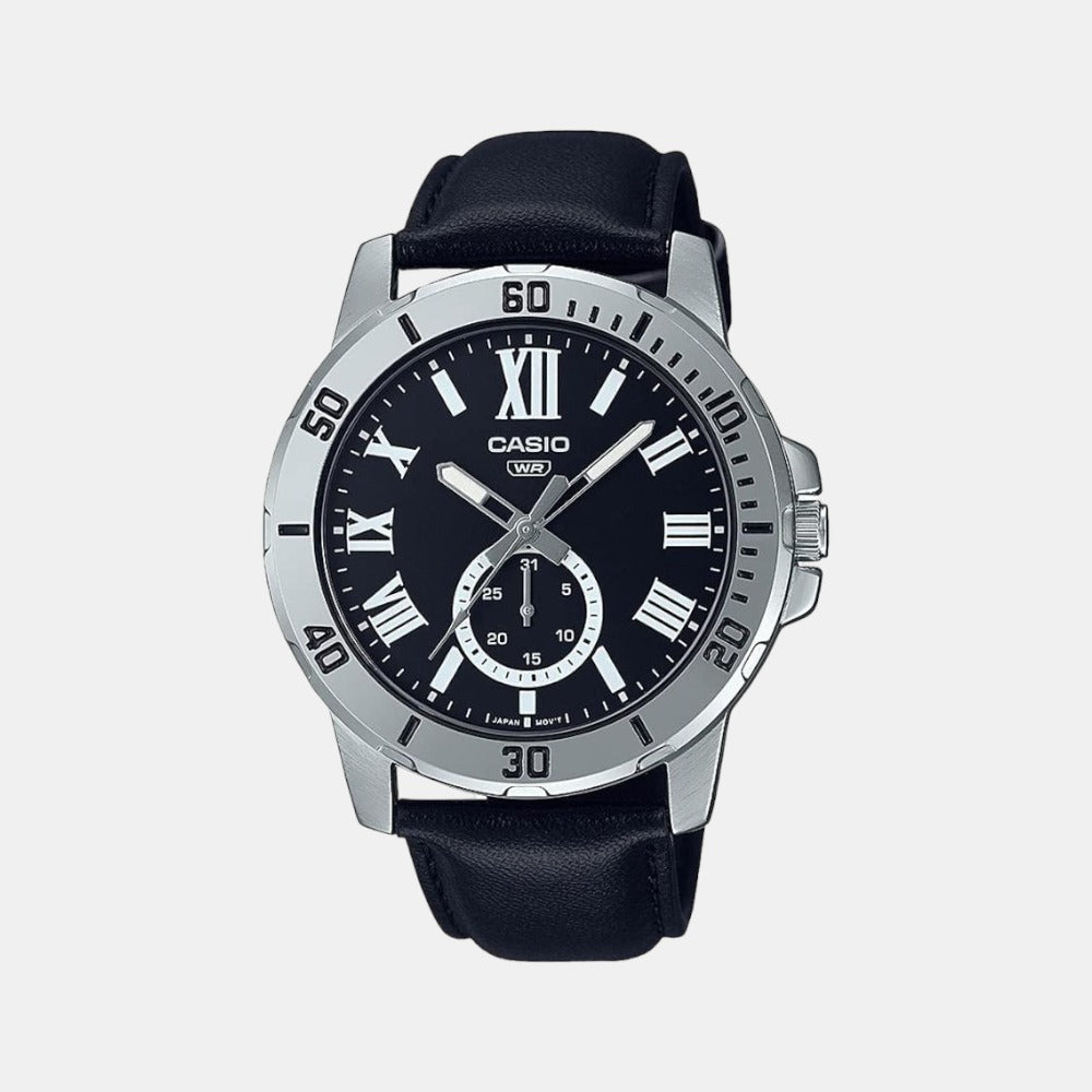 Casio Enticer Men Quartz Black Dial Chronograph Leather Watch A2072